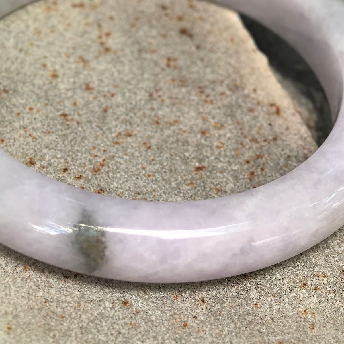 Glutinous Pale Lavender Dark Green Floating Flower D-Shape Jadeite Bangle – 54mm