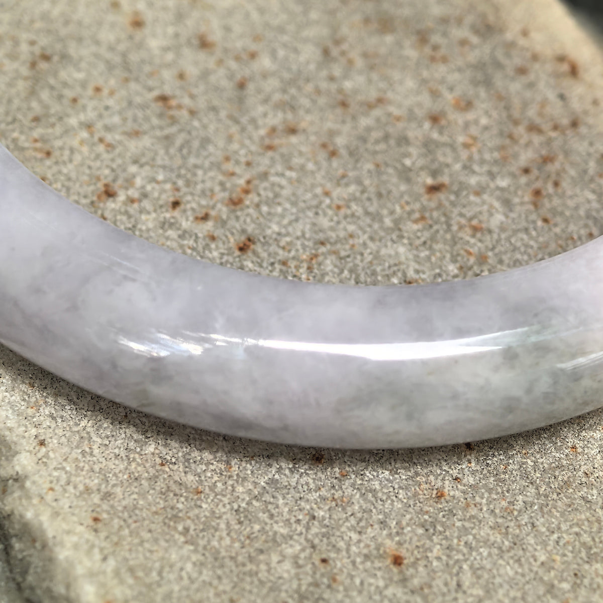 Glutinous Pale Lavender Dark Green Floating Flower D-Shape Jadeite Bangle – 54mm