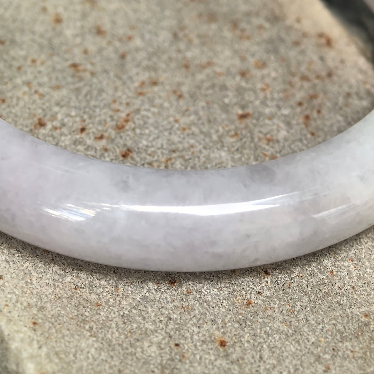 Glutinous Pale Lavender Dark Green Floating Flower D-Shape Jadeite Bangle – 54mm