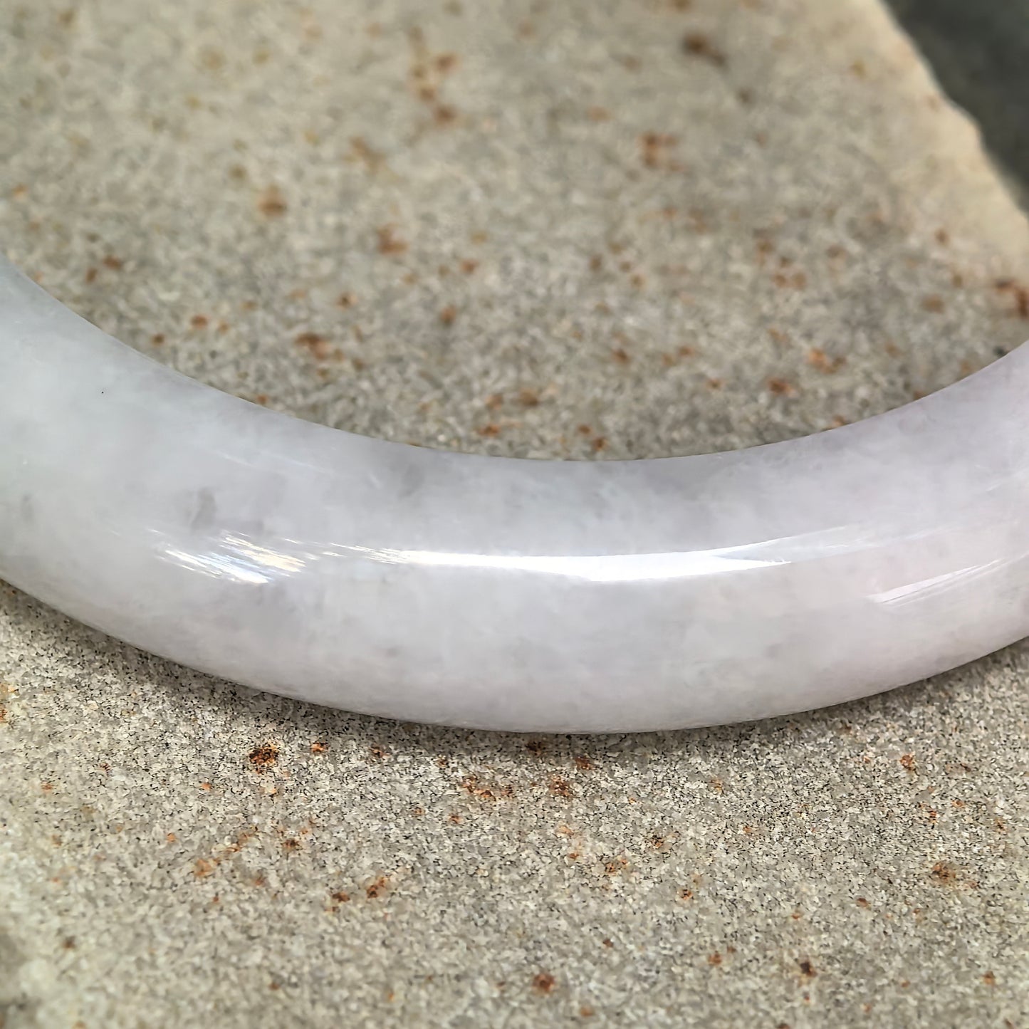 Glutinous Pale Lavender Dark Green Floating Flower D-Shape Jadeite Bangle – 54mm