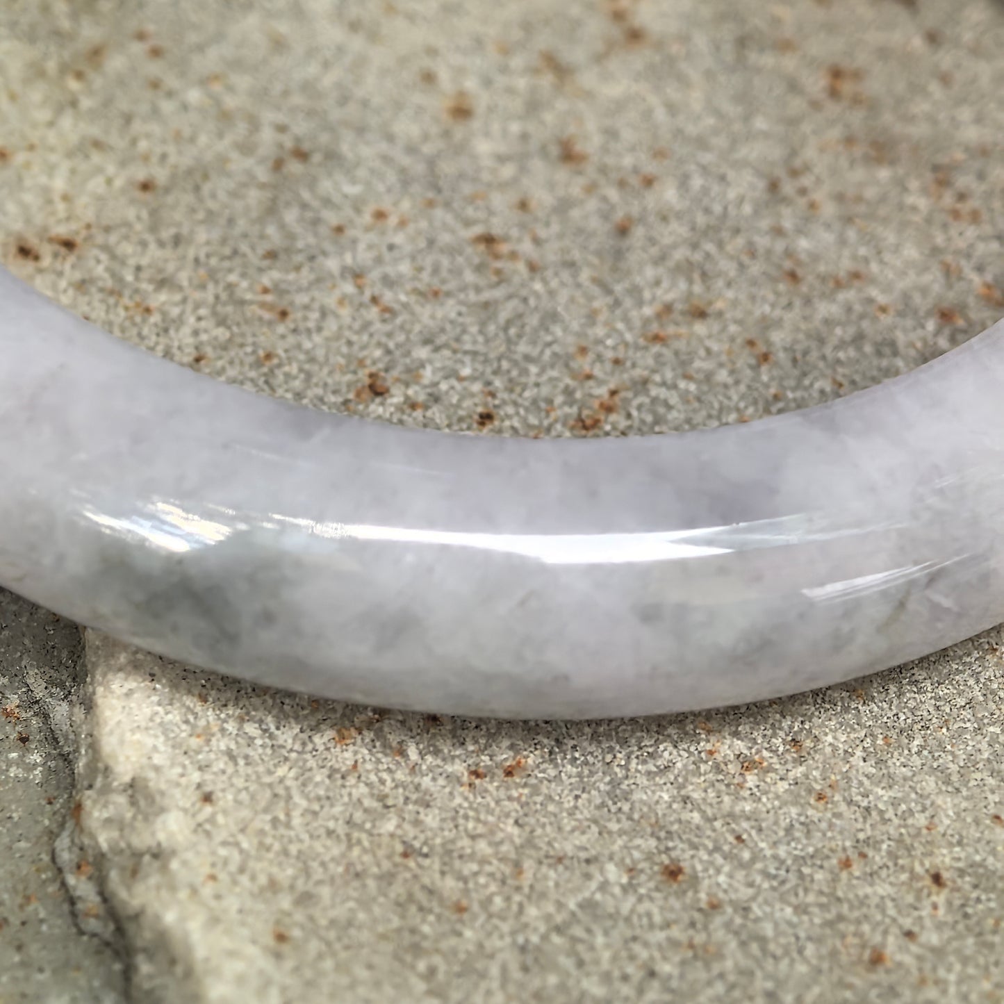 Glutinous Pale Lavender Dark Green Floating Flower D-Shape Jadeite Bangle – 54mm