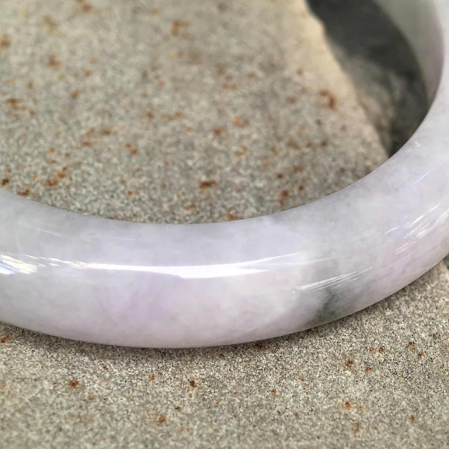 Glutinous Pale Lavender Dark Green Floating Flower D-Shape Jadeite Bangle – 54mm