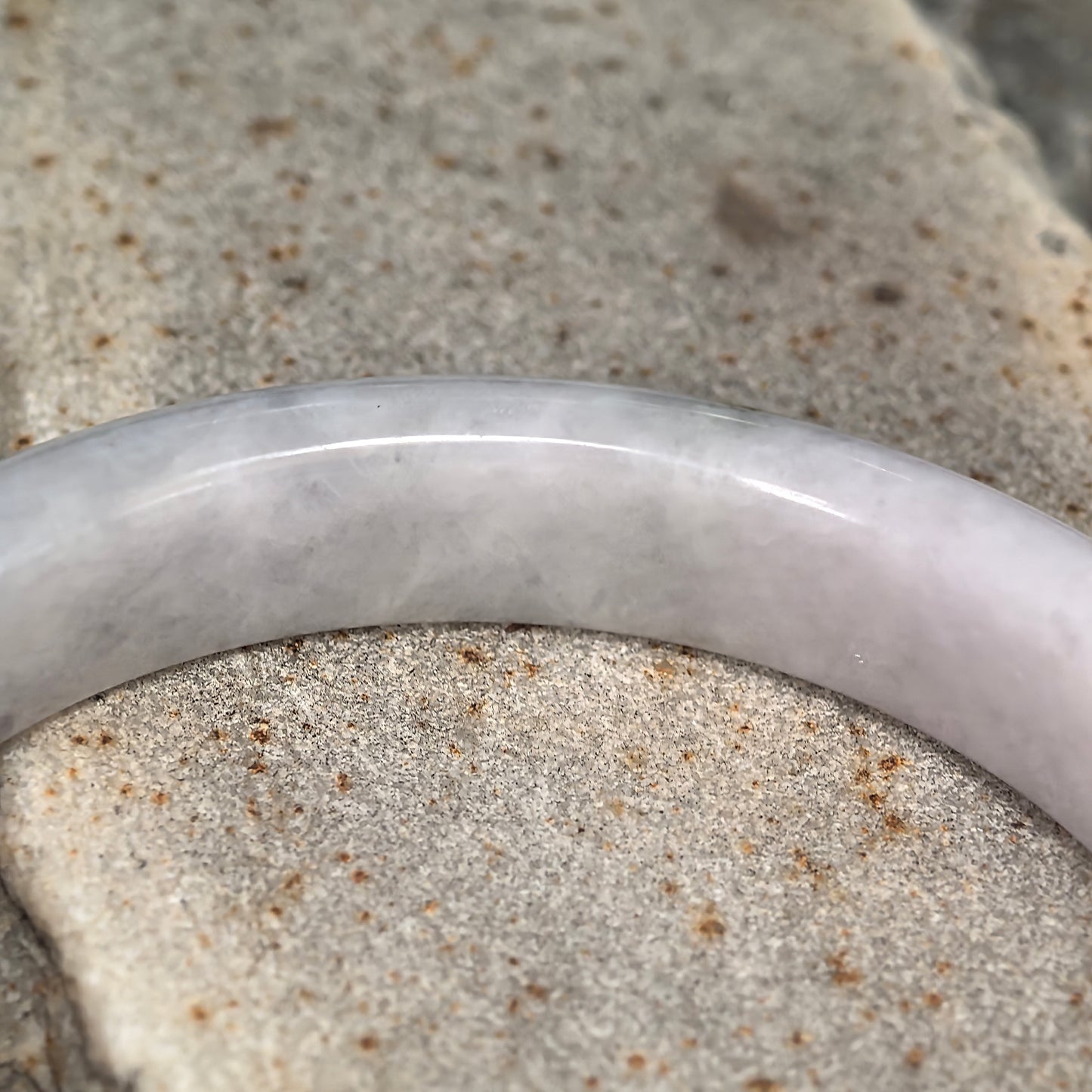 Glutinous Pale Lavender Dark Green Floating Flower D-Shape Jadeite Bangle – 54mm