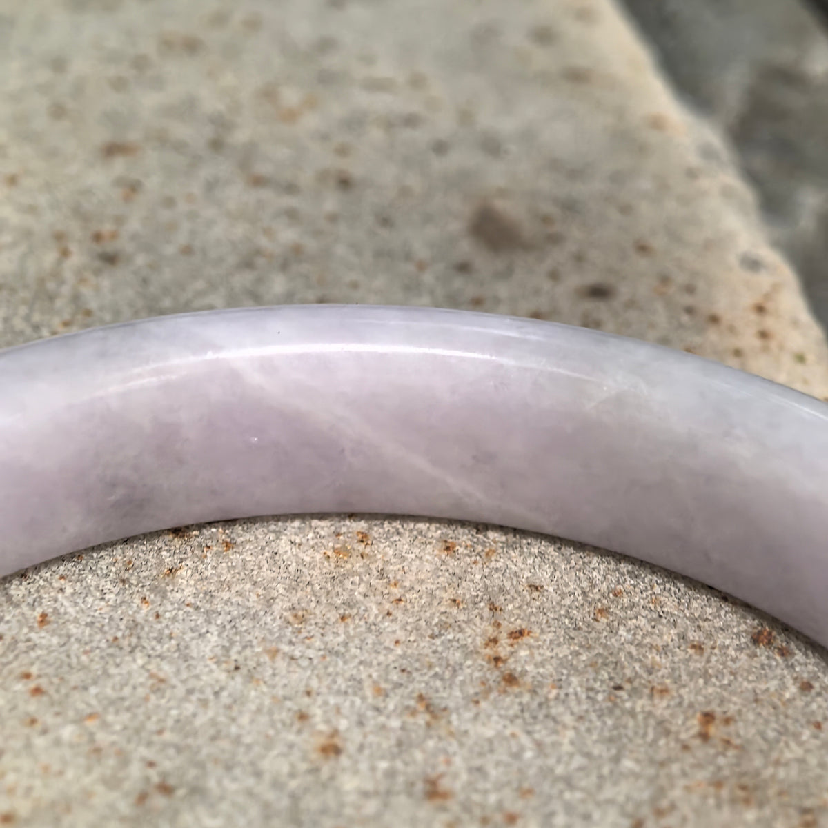 Glutinous Pale Lavender Dark Green Floating Flower D-Shape Jadeite Bangle – 54mm