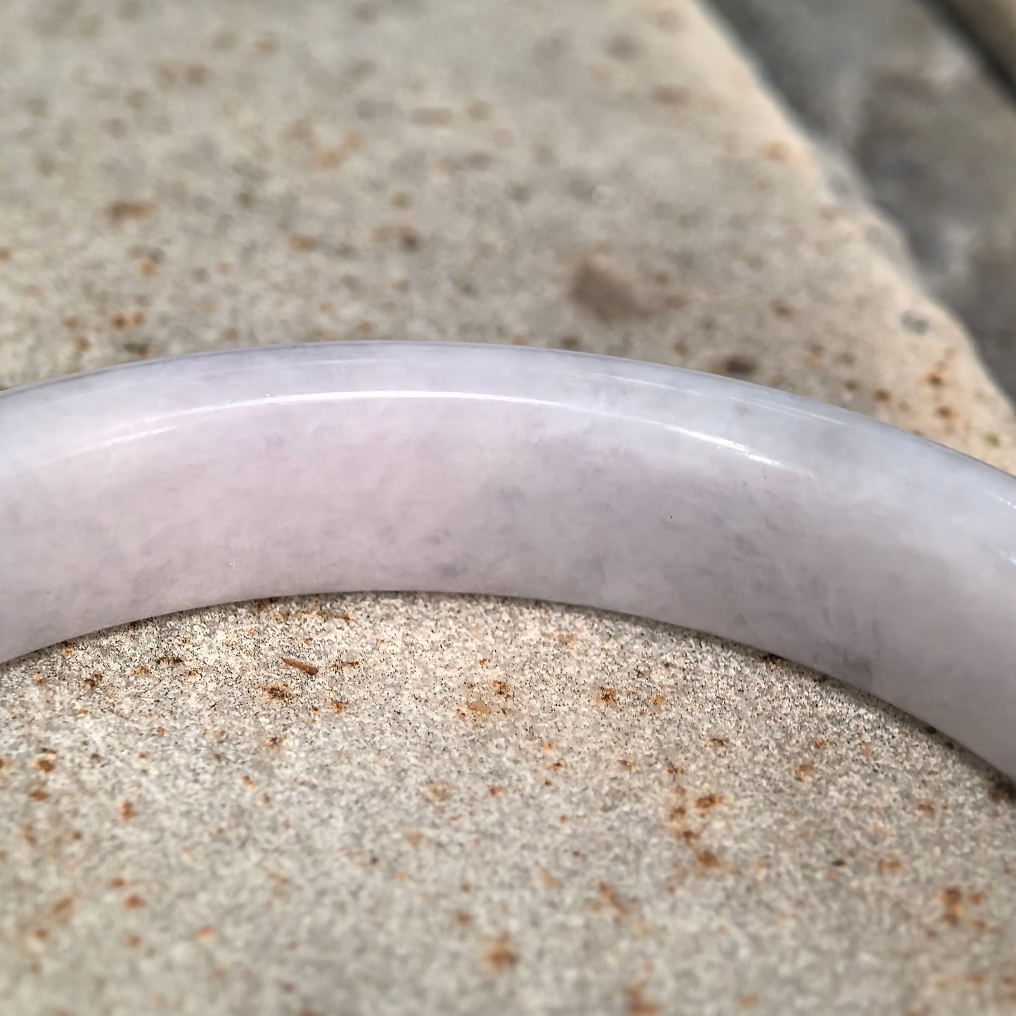 Glutinous Pale Lavender Dark Green Floating Flower D-Shape Jadeite Bangle – 54mm