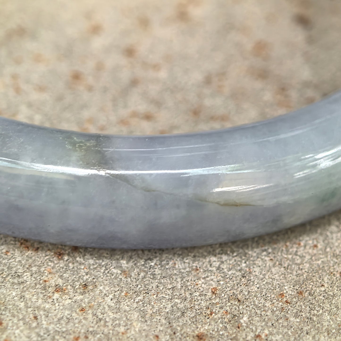 Natural Grade-A Glutinous Blue-Lavender Round Jadeite Bangle · Burmese Jade 56mm