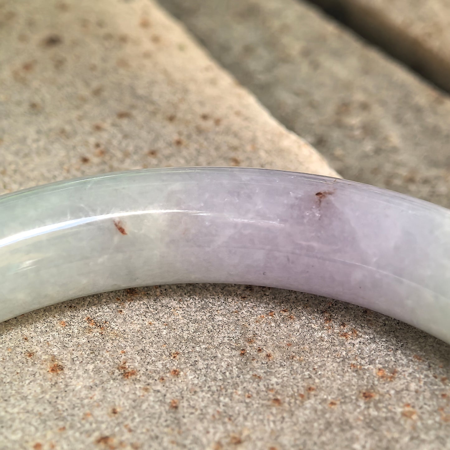 Natural Grade-A Glutinous Pale Lavender Green Round Jadeite Bangle · Burmese Jade 56mm