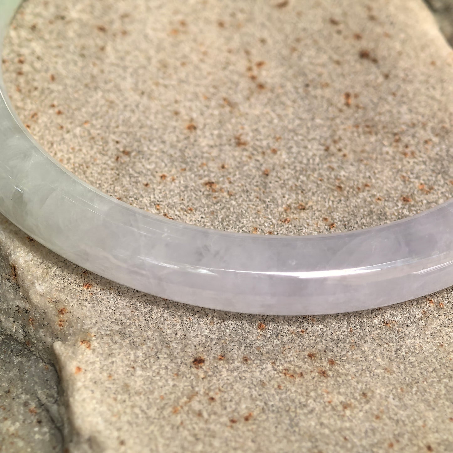 Natural Grade-A Icy Glutinous Pale Lavender Green Round Jadeite Bangle · Burmese Jade 56mm