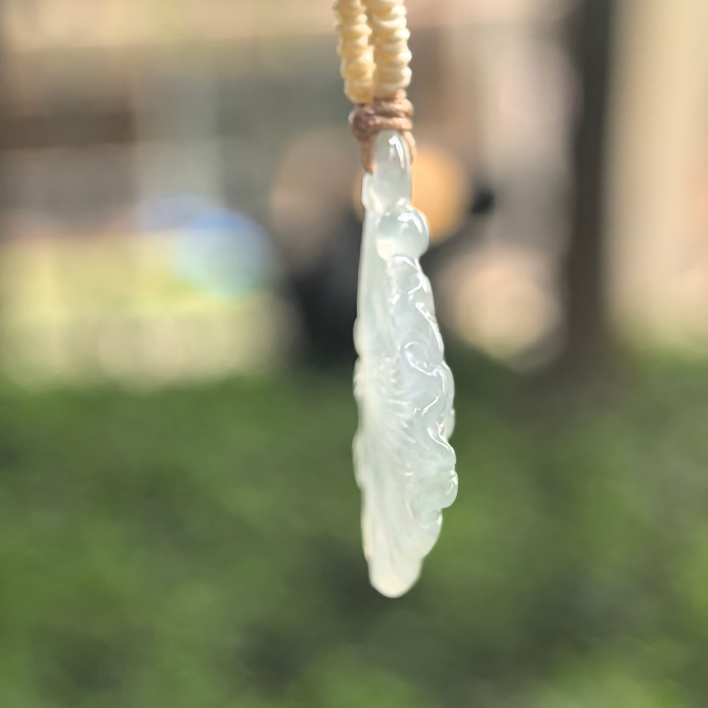 Icy Light Green Ginkgo Leaf Jadeite Pendant