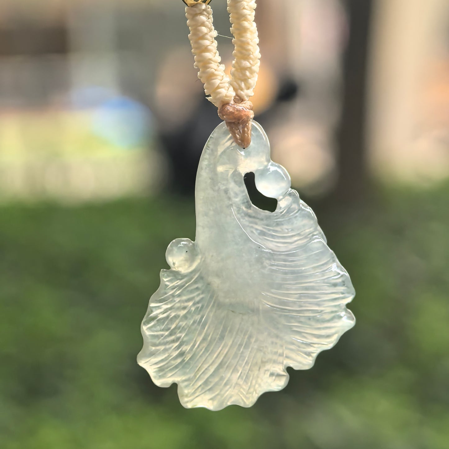 Icy Light Green Ginkgo Leaf Jadeite Pendant