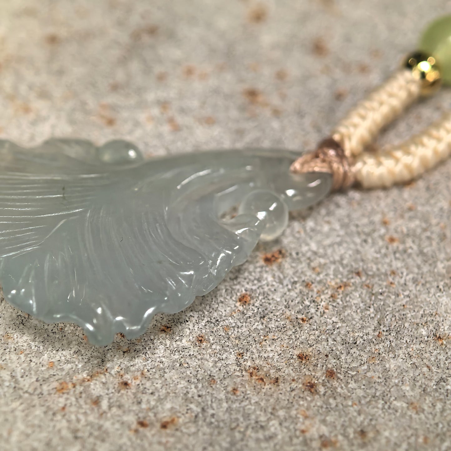 Icy Light Green Ginkgo Leaf Jadeite Pendant
