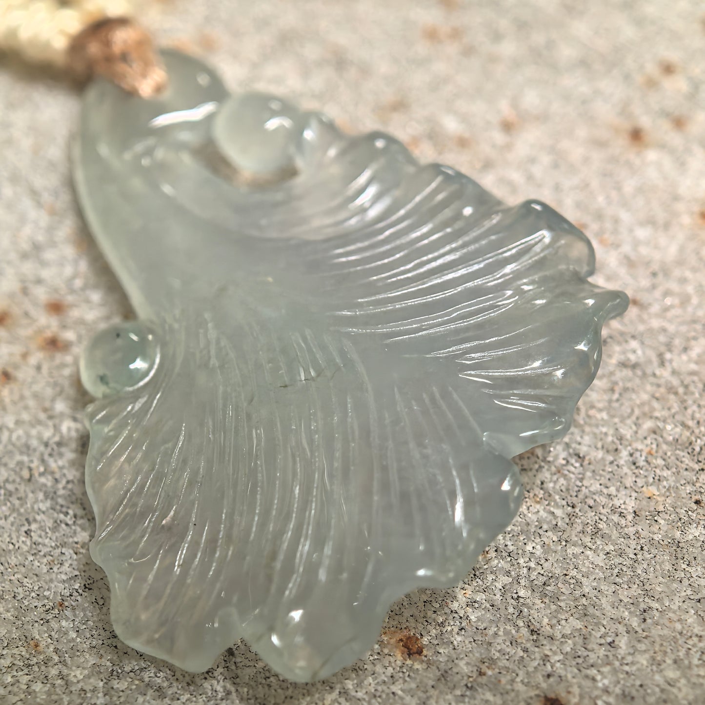 Icy Light Green Ginkgo Leaf Jadeite Pendant