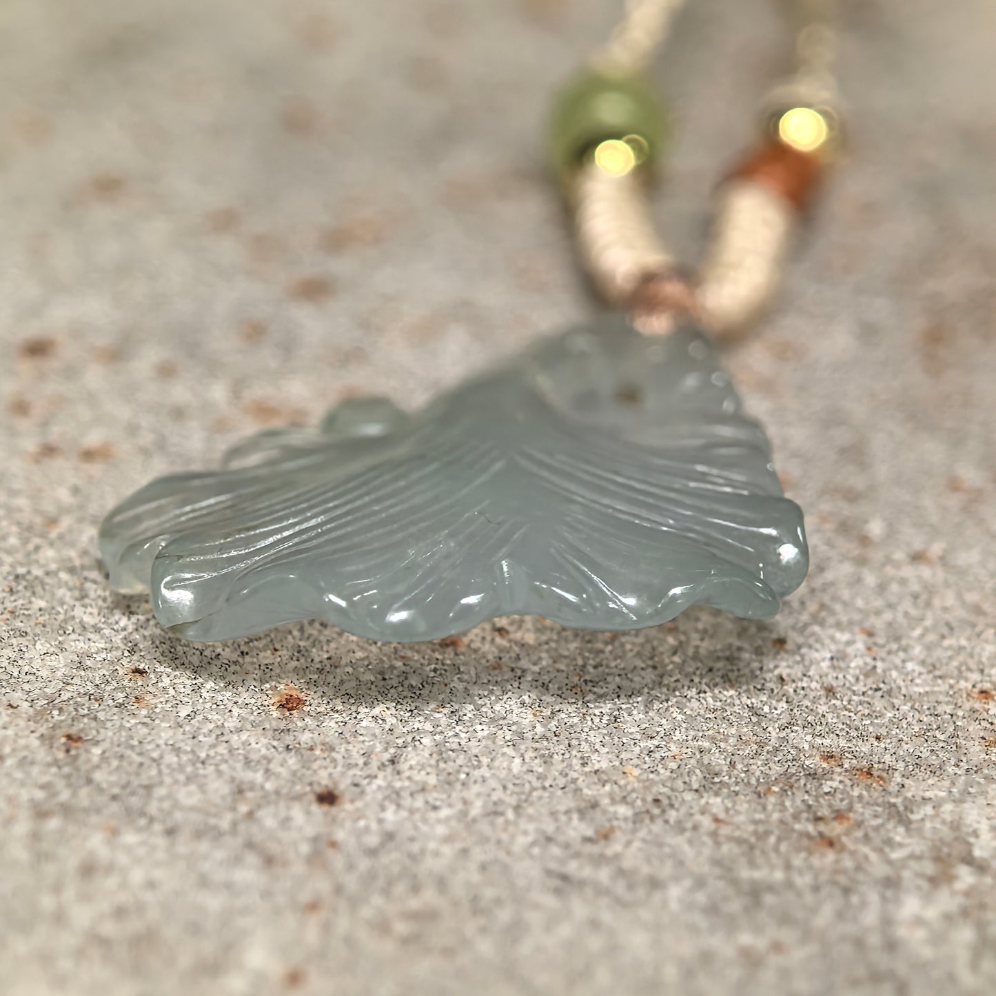 Icy Light Green Ginkgo Leaf Jadeite Pendant