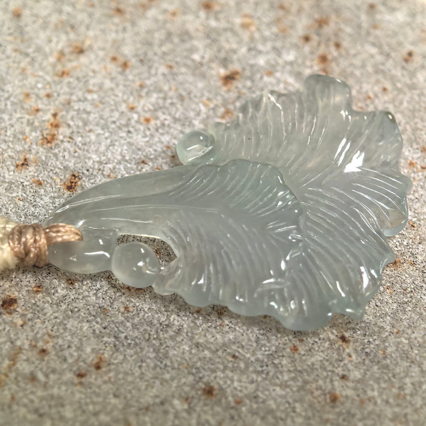 Icy Light Green Ginkgo Leaf Jadeite Pendant