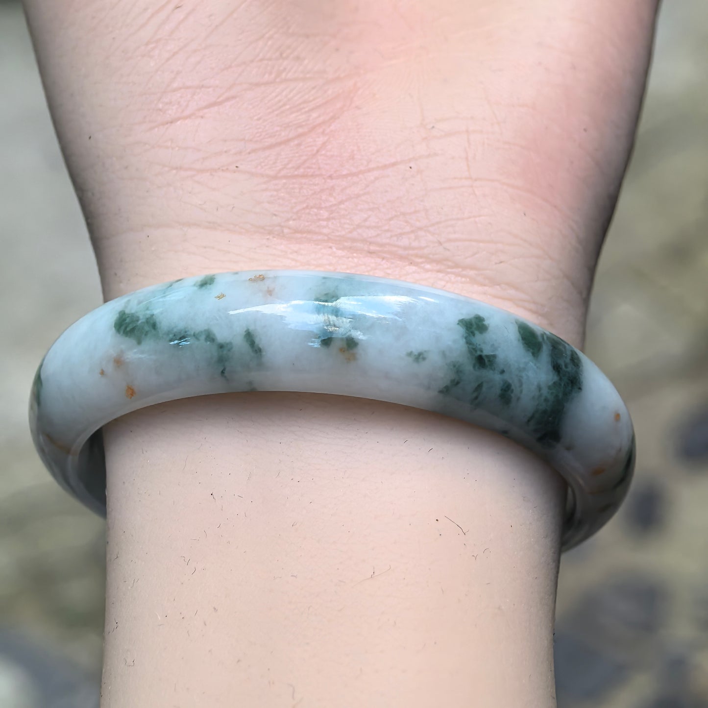 Fine Glutinous Milk-White Floating Flower D-Shape Jadeite Bangle – 51mm