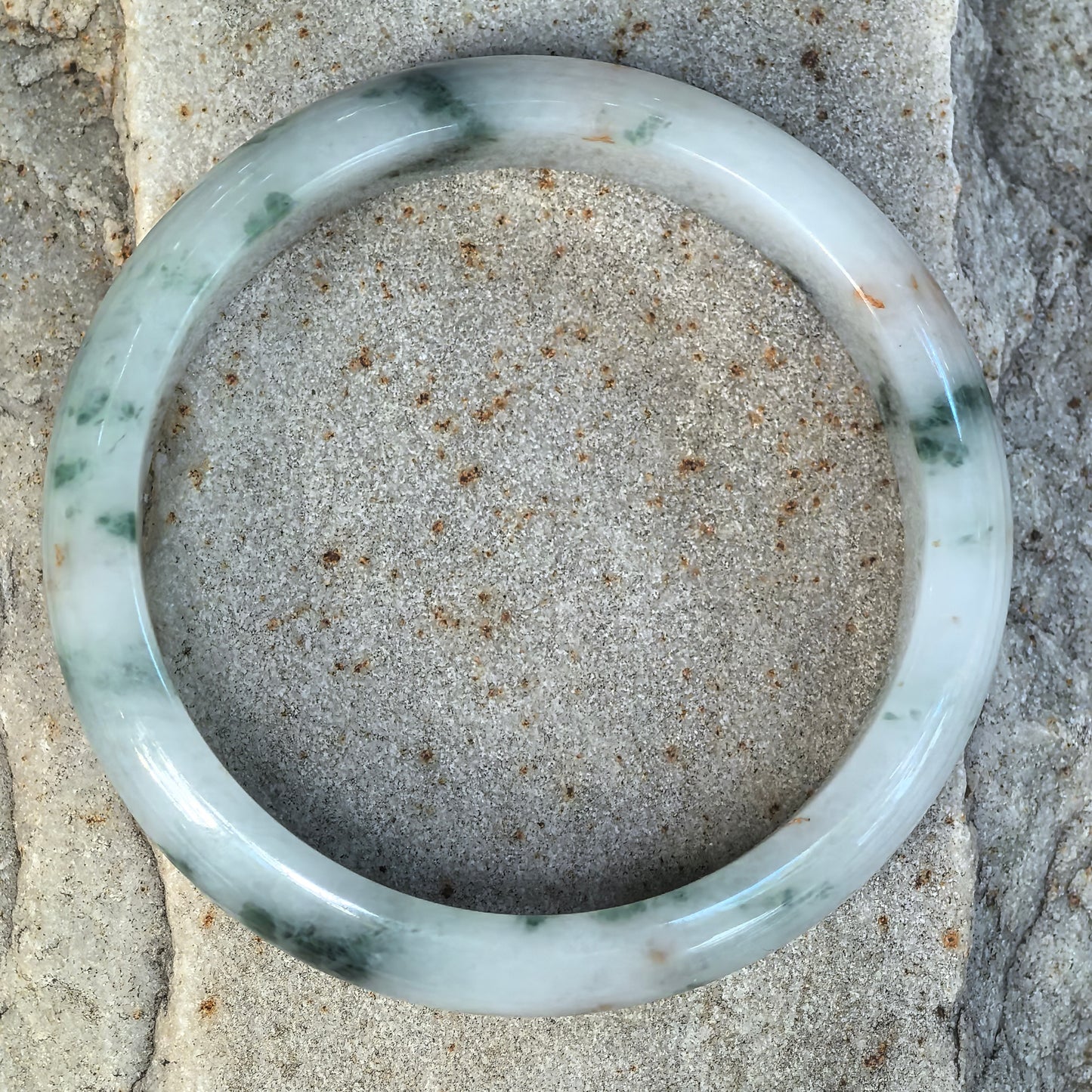 Fine Glutinous Milk-White Floating Flower D-Shape Jadeite Bangle – 51mm