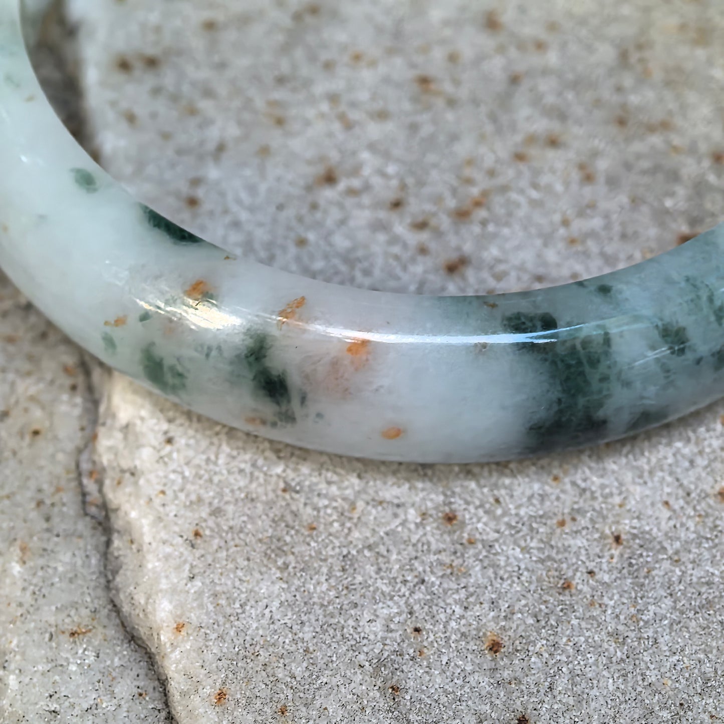 Fine Glutinous Milk-White Floating Flower D-Shape Jadeite Bangle – 51mm