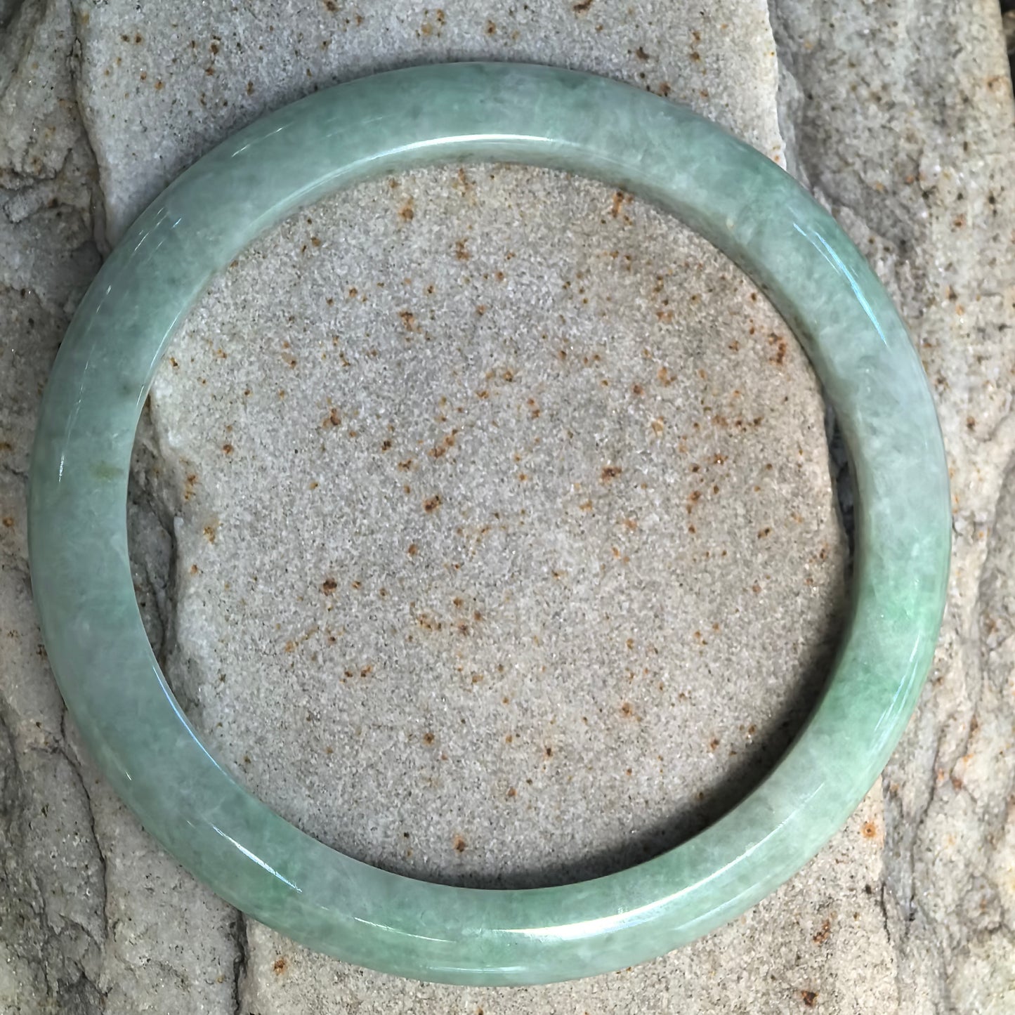 Bean-Glutinous Apple Green Slim D-Shape Jadeite Bangle – 60mm