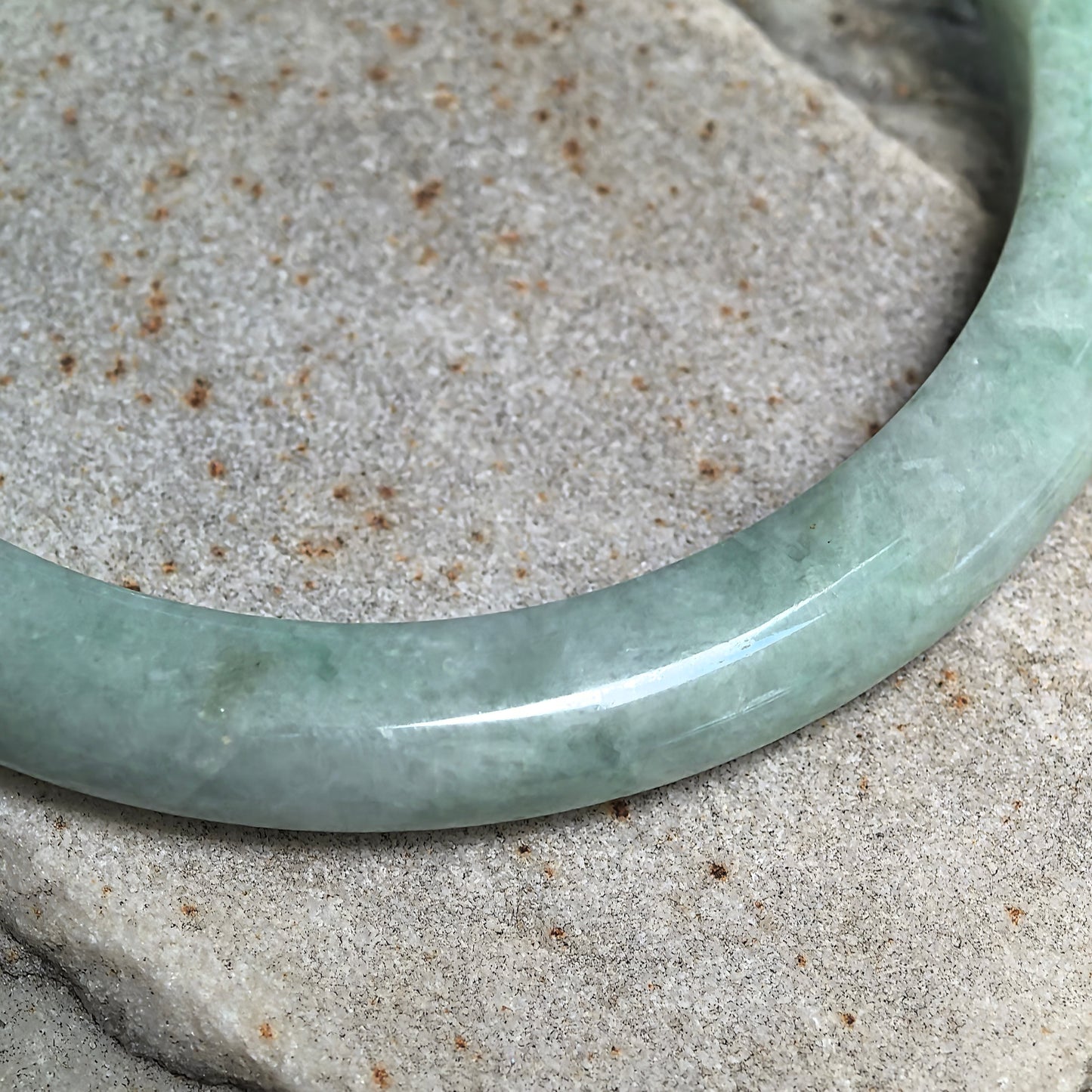 Bean-Glutinous Apple Green Slim D-Shape Jadeite Bangle – 60mm