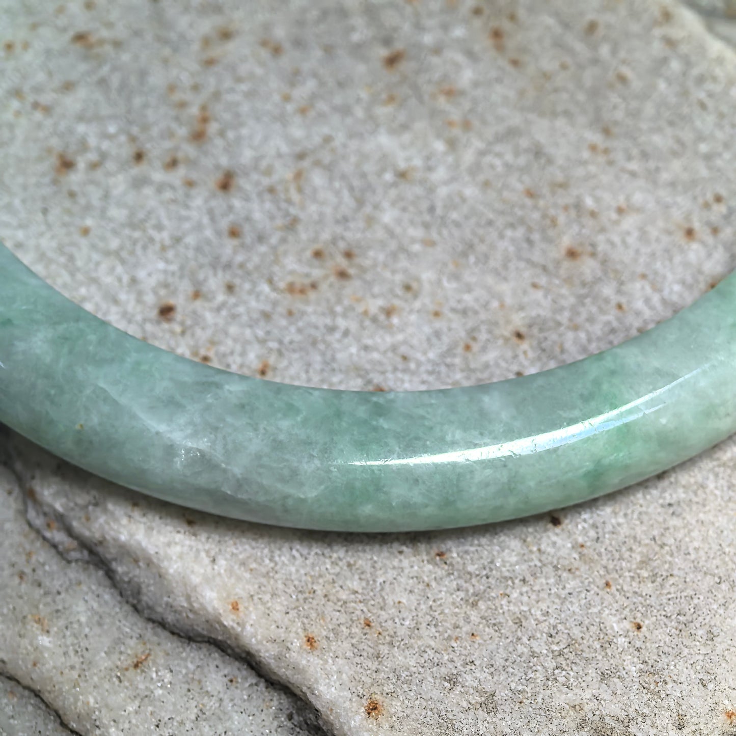 Bean-Glutinous Apple Green Slim D-Shape Jadeite Bangle – 60mm