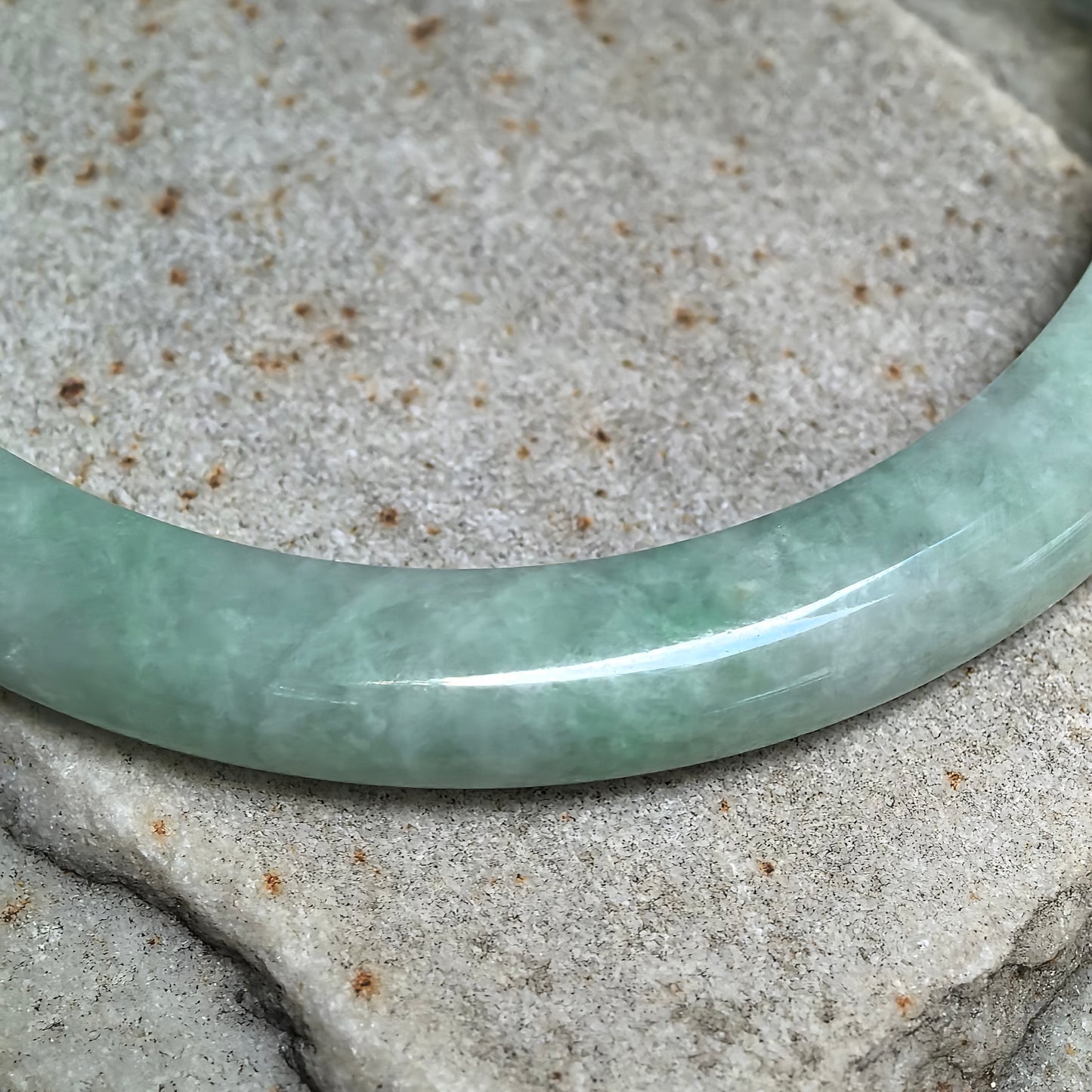 Bean-Glutinous Apple Green Slim D-Shape Jadeite Bangle – 60mm