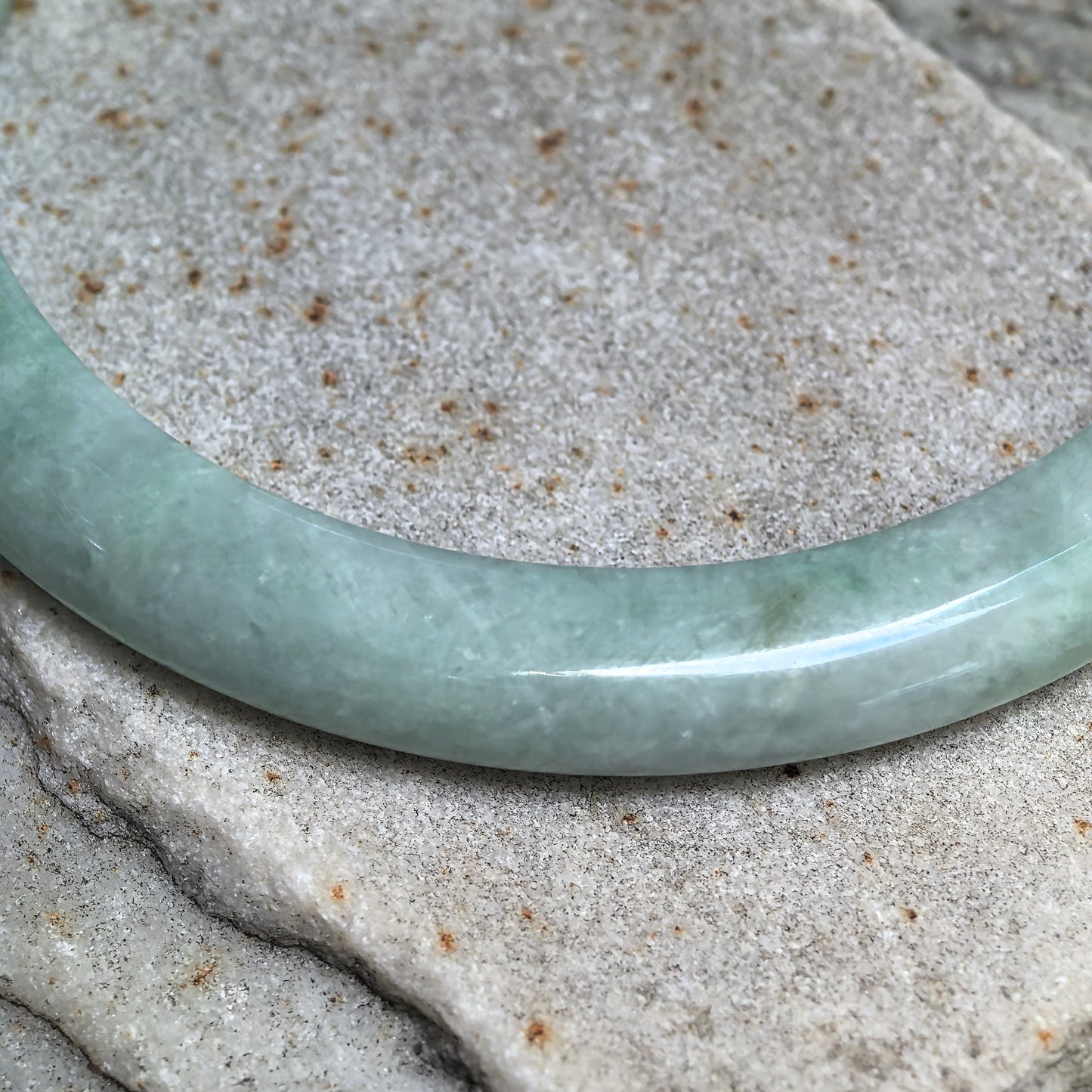 Bean-Glutinous Apple Green Slim D-Shape Jadeite Bangle – 60mm
