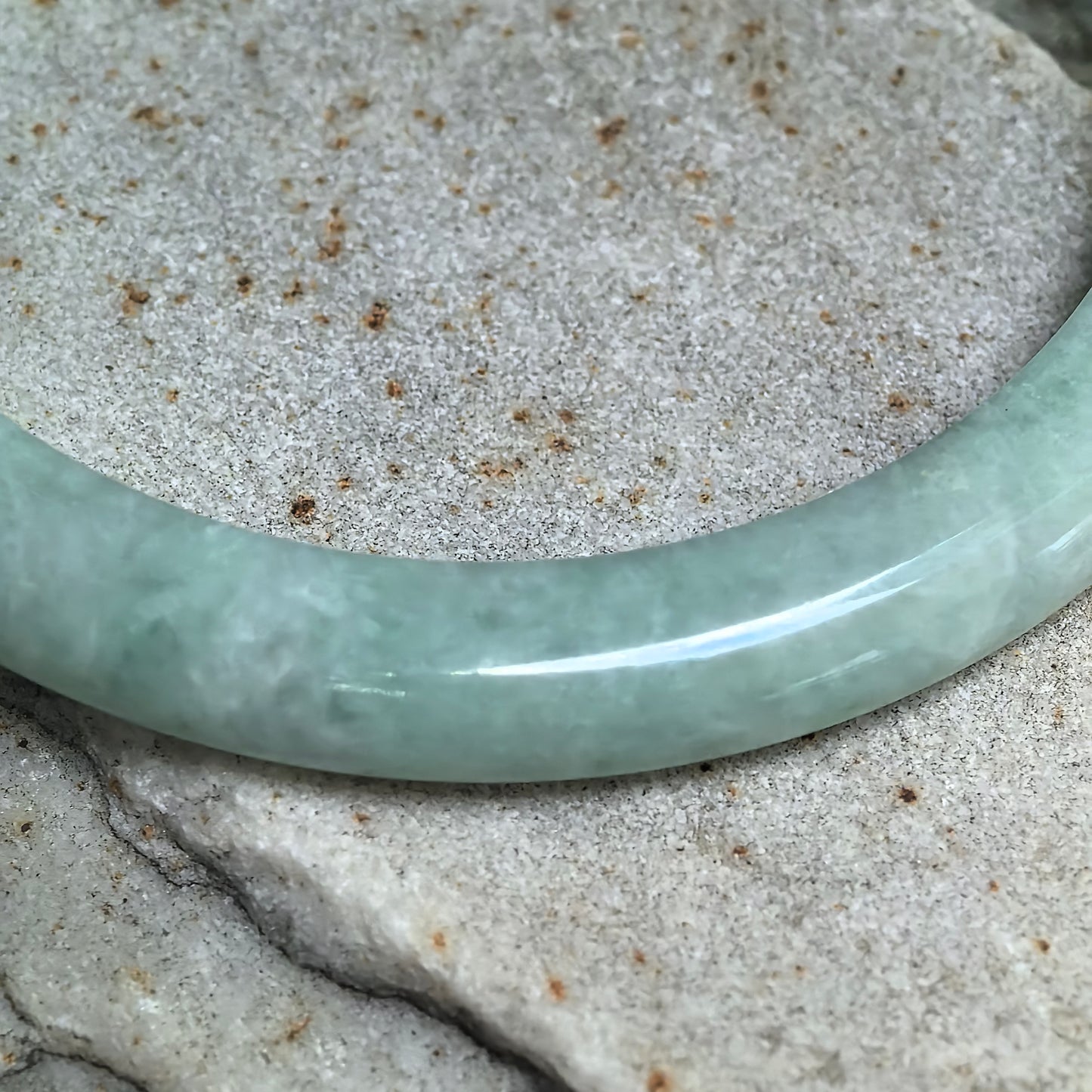 Bean-Glutinous Apple Green Slim D-Shape Jadeite Bangle – 60mm
