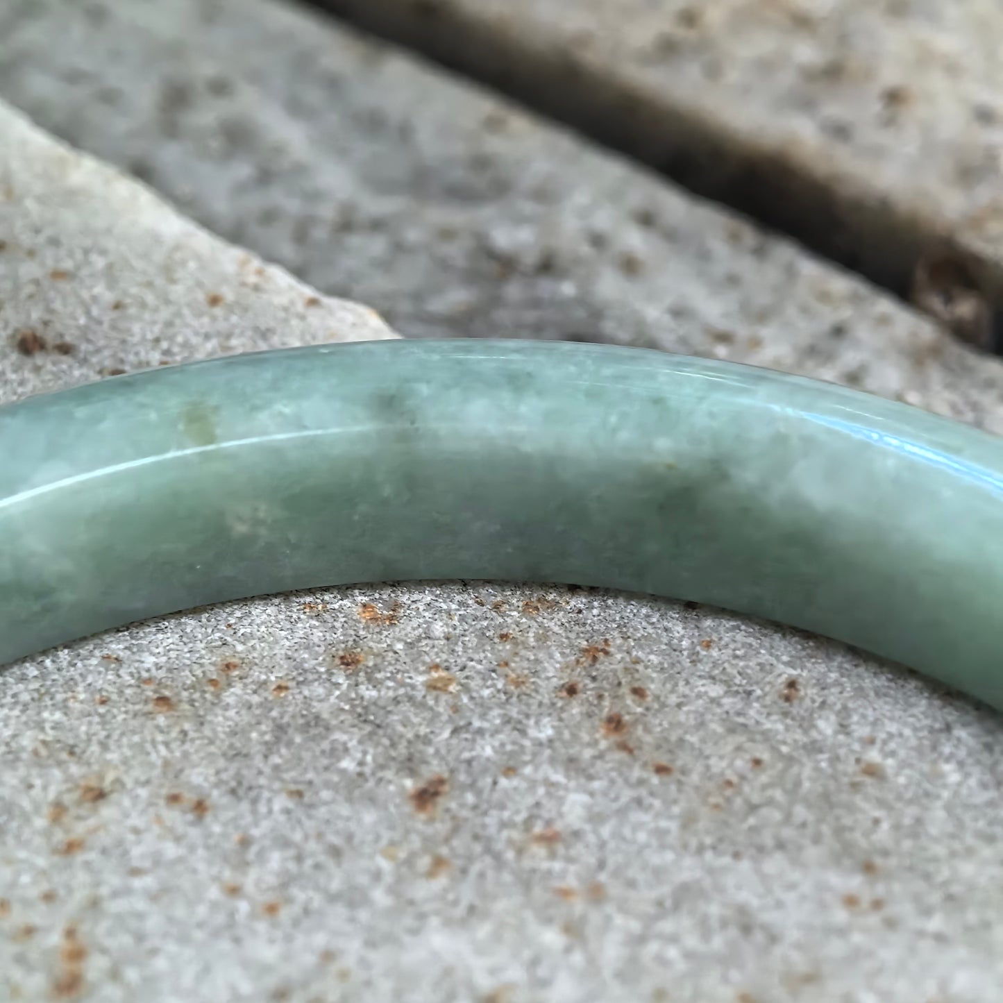 Bean-Glutinous Apple Green Slim D-Shape Jadeite Bangle – 60mm