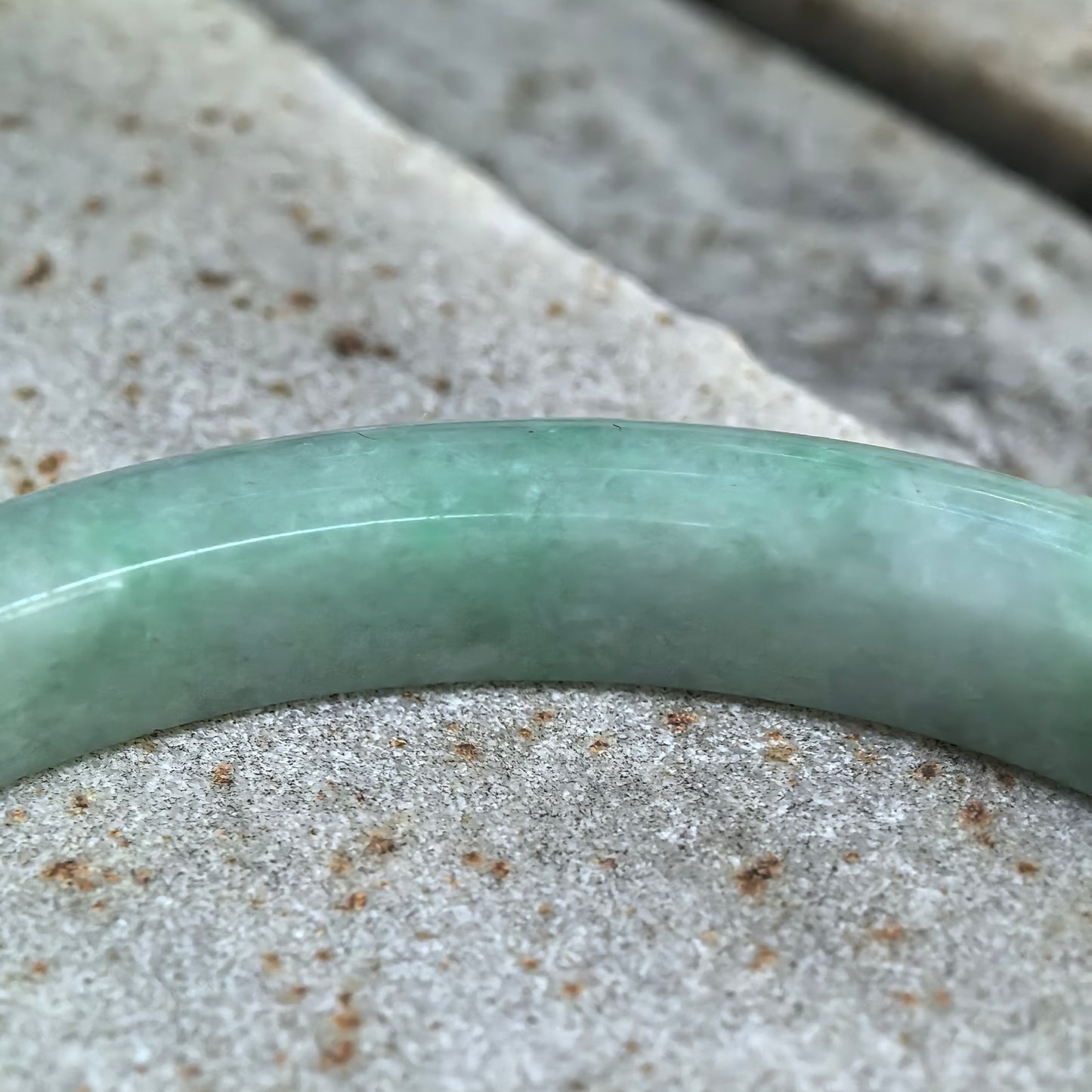 Bean-Glutinous Apple Green Slim D-Shape Jadeite Bangle – 60mm