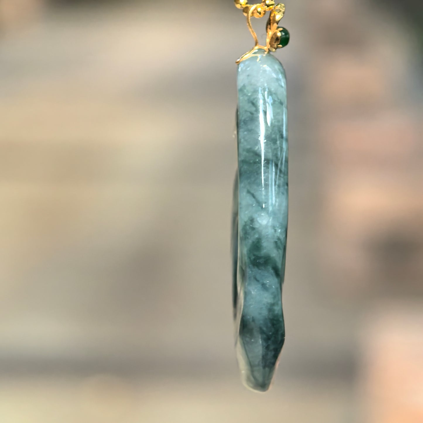 Icy Glutinous Dark Ink Green Spiral Jadeite Pendant