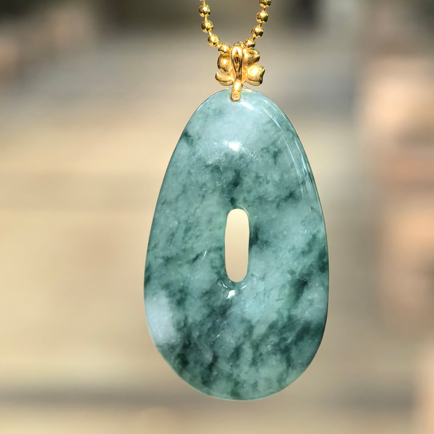 Icy Glutinous Dark Ink Green Spiral Jadeite Pendant