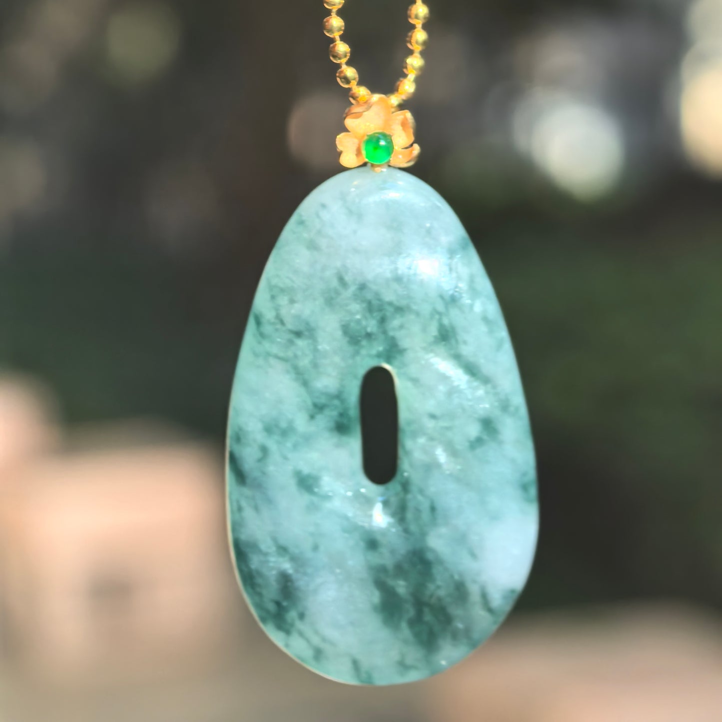 Icy Glutinous Dark Ink Green Spiral Jadeite Pendant