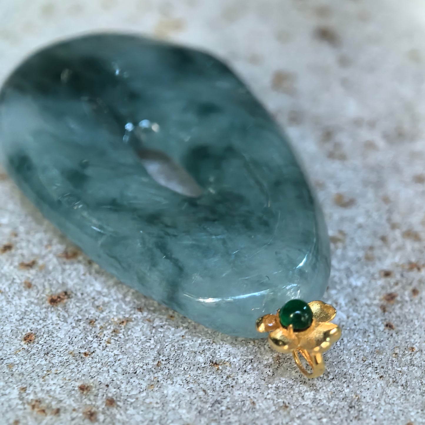 Icy Glutinous Dark Ink Green Spiral Jadeite Pendant