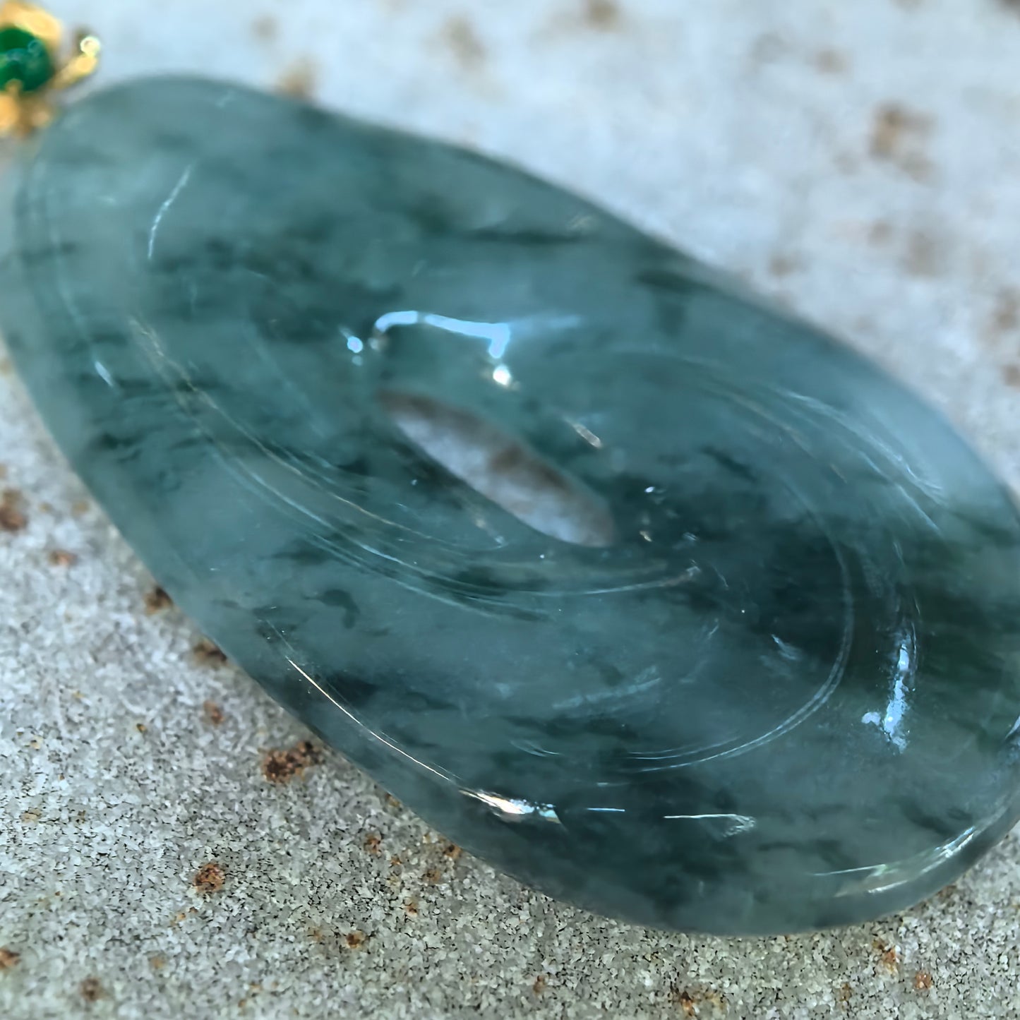 Icy Glutinous Dark Ink Green Spiral Jadeite Pendant