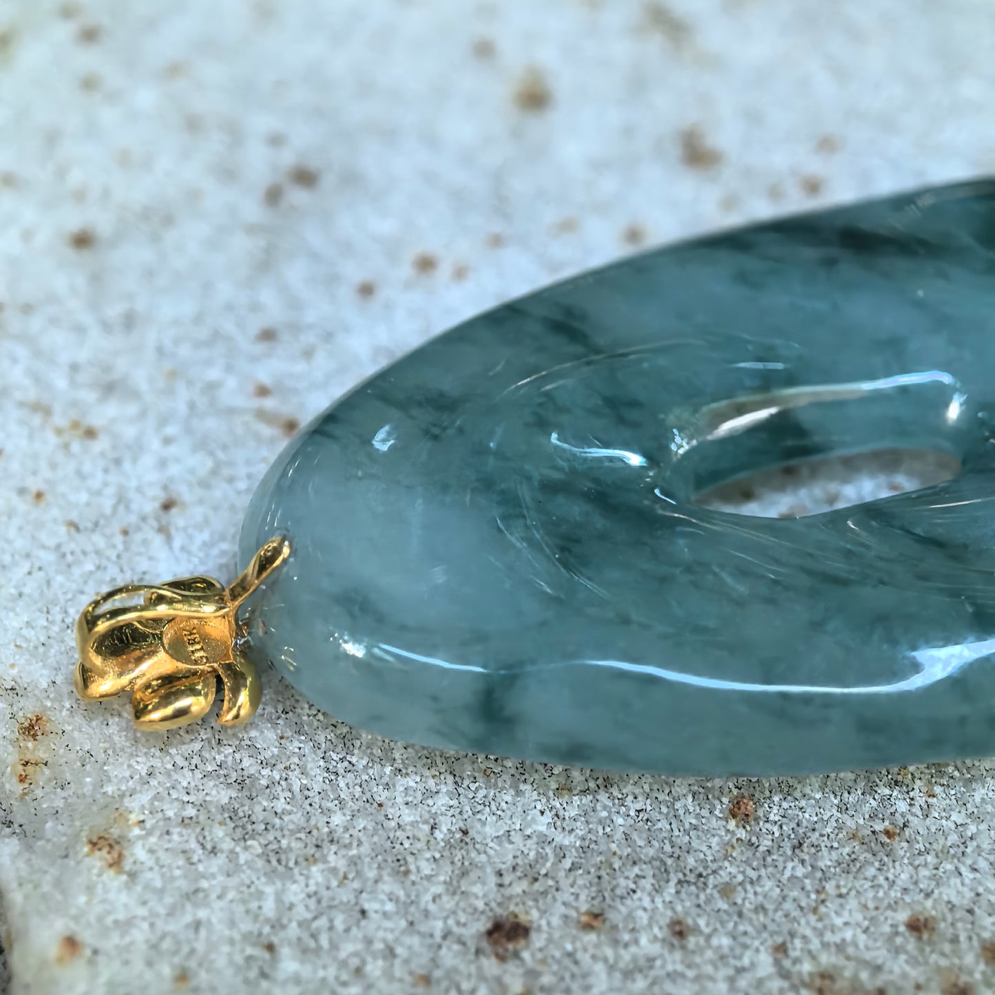 Icy Glutinous Dark Ink Green Spiral Jadeite Pendant