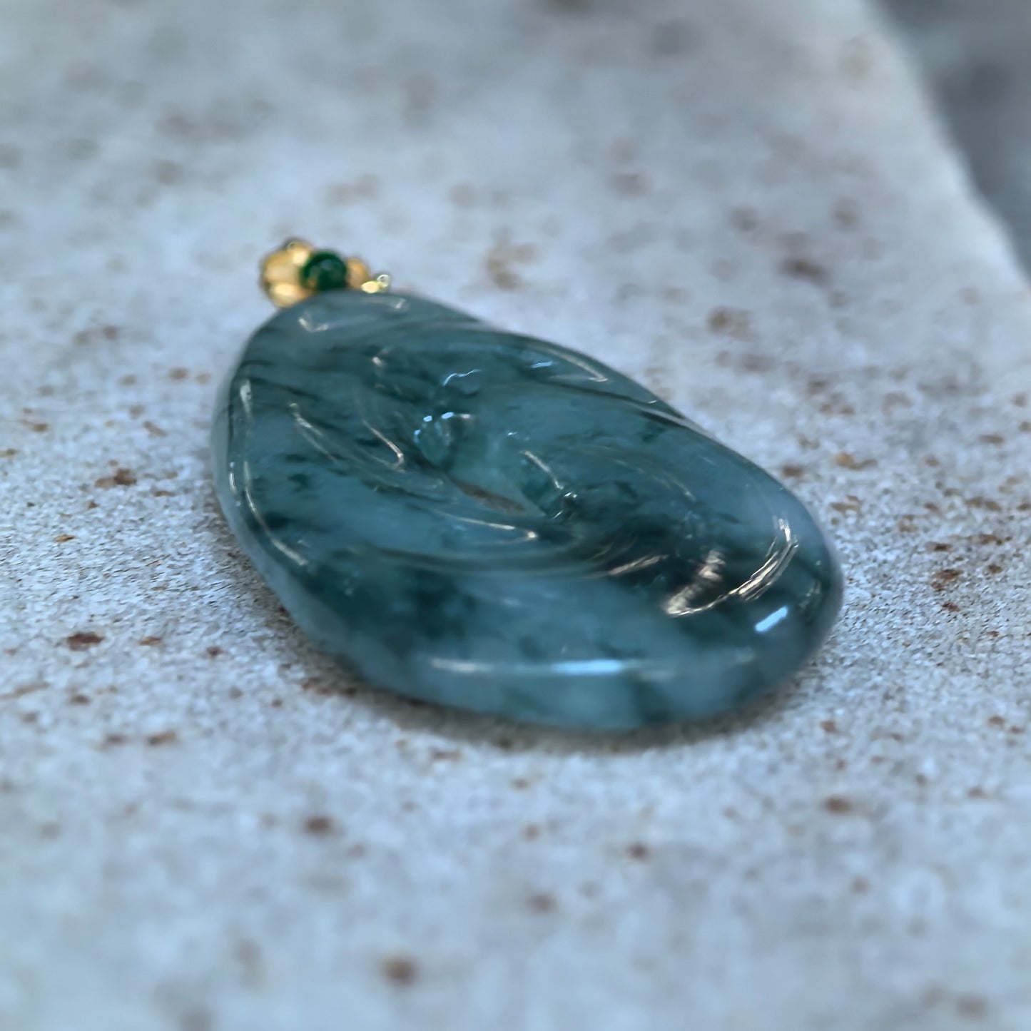 Icy Glutinous Dark Ink Green Spiral Jadeite Pendant