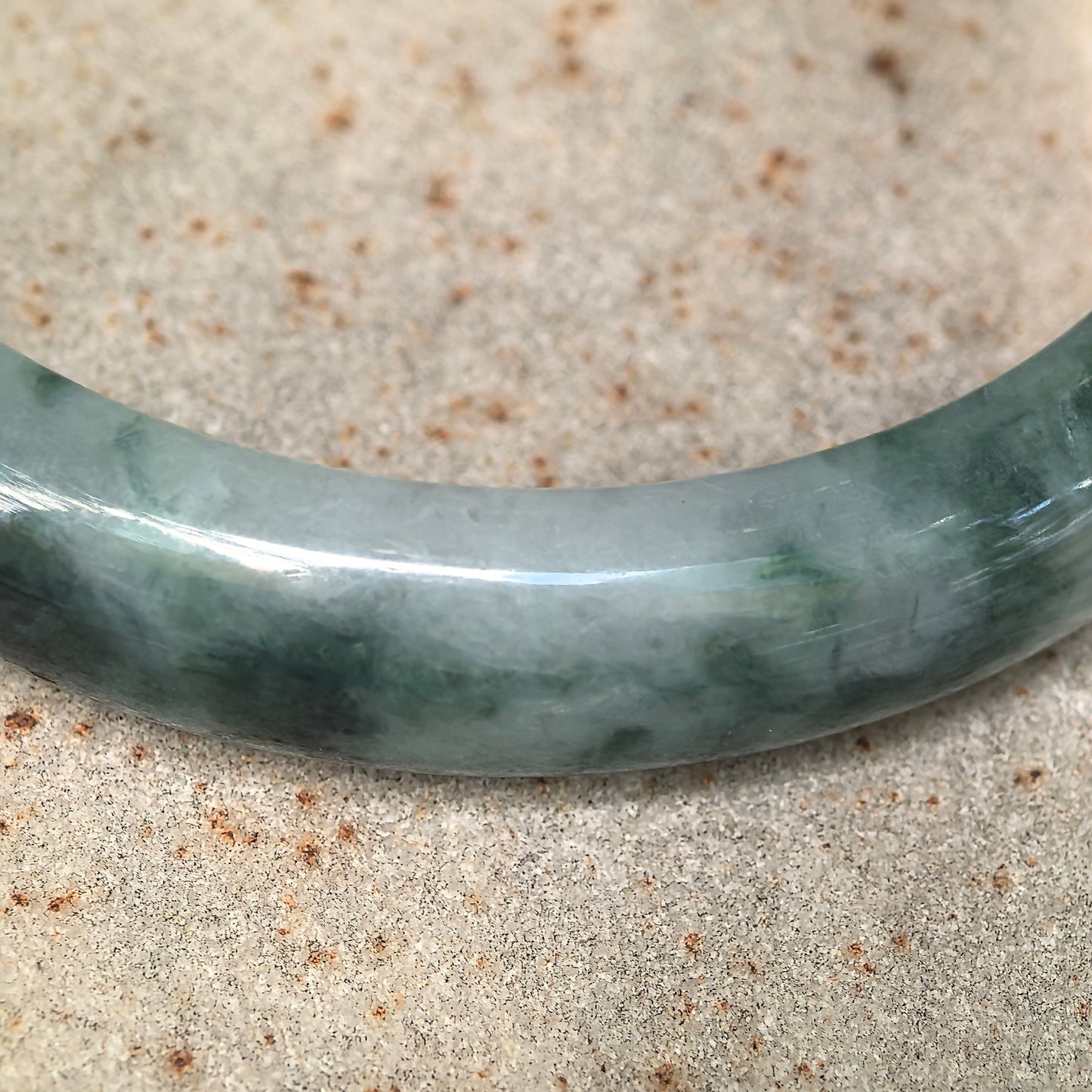 Glutinous Dark Green Floating Flower D-Shape Jadeite Bangle – 59mm