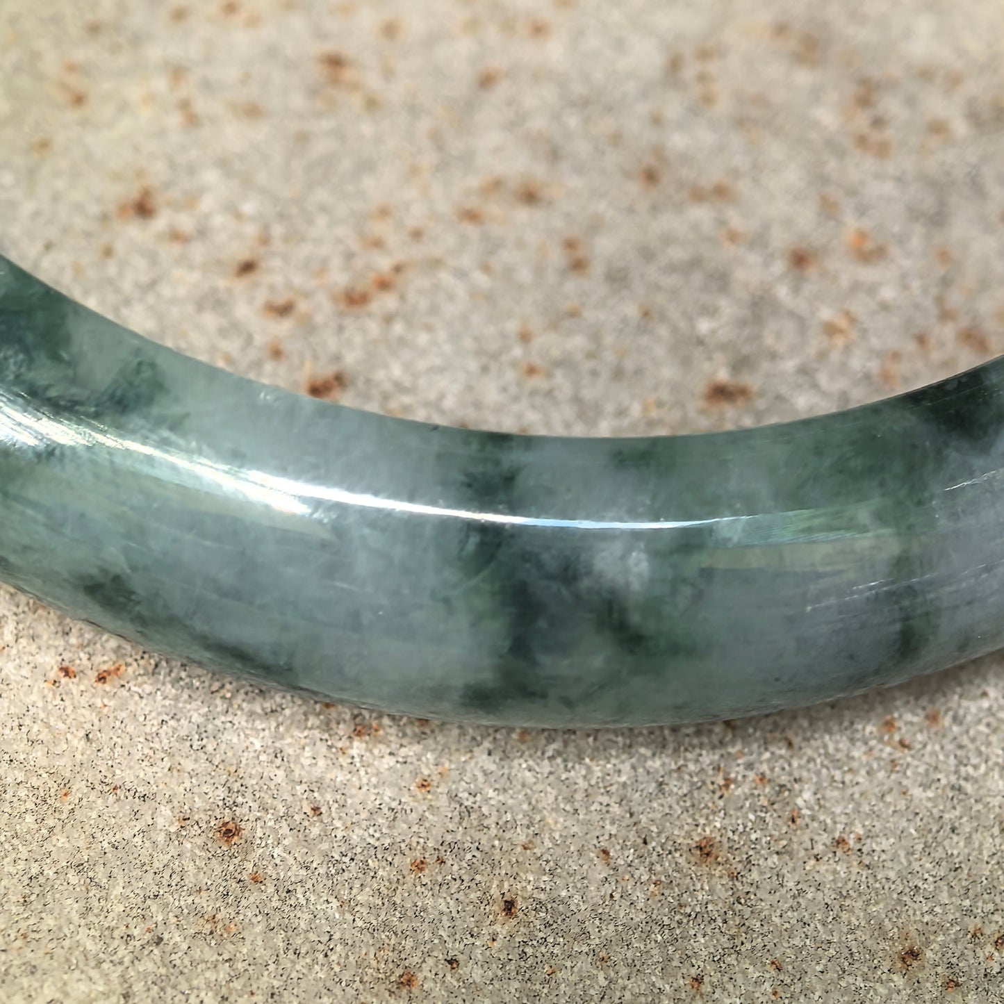 Glutinous Dark Green Floating Flower D-Shape Jadeite Bangle – 59mm
