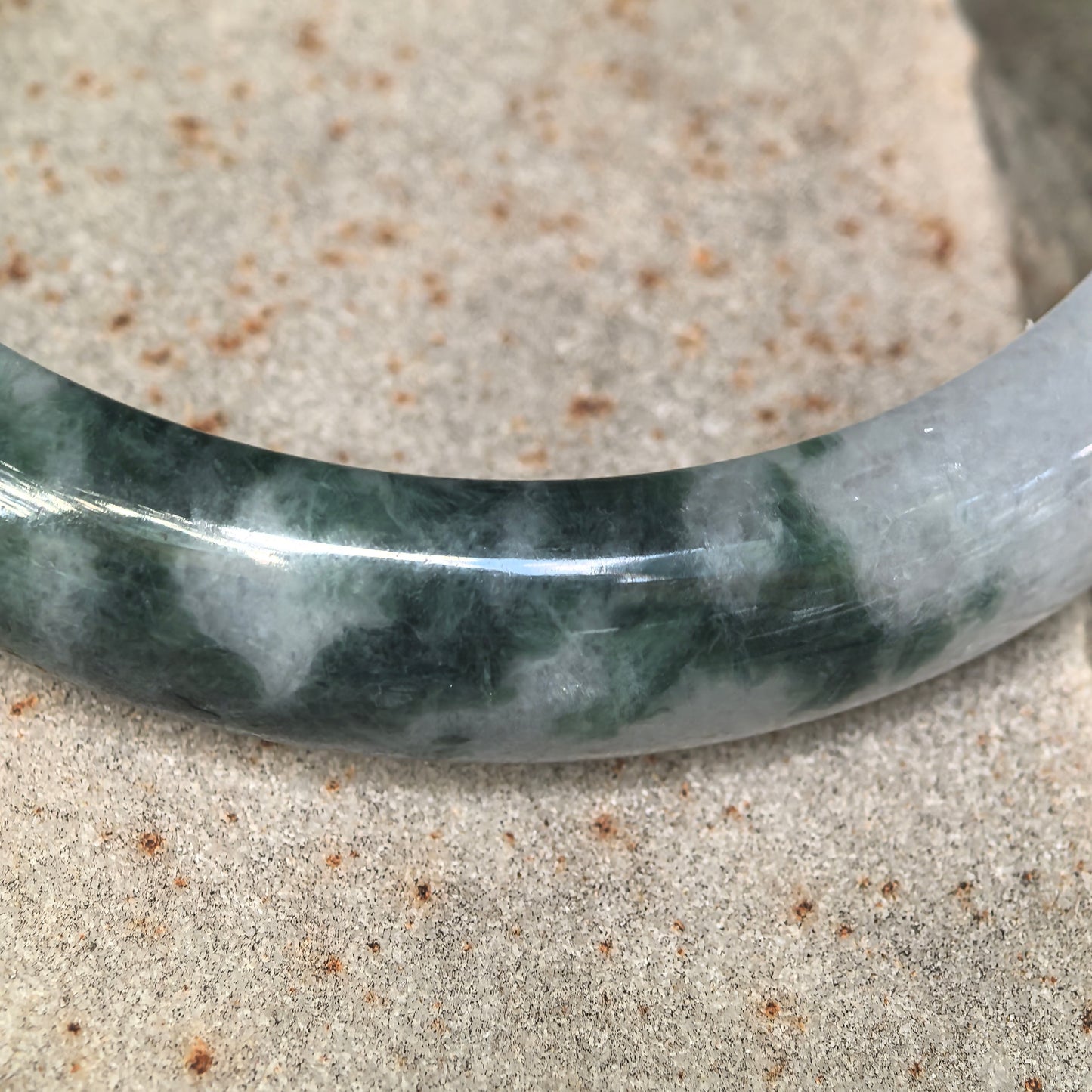Glutinous Dark Green Floating Flower D-Shape Jadeite Bangle – 59mm