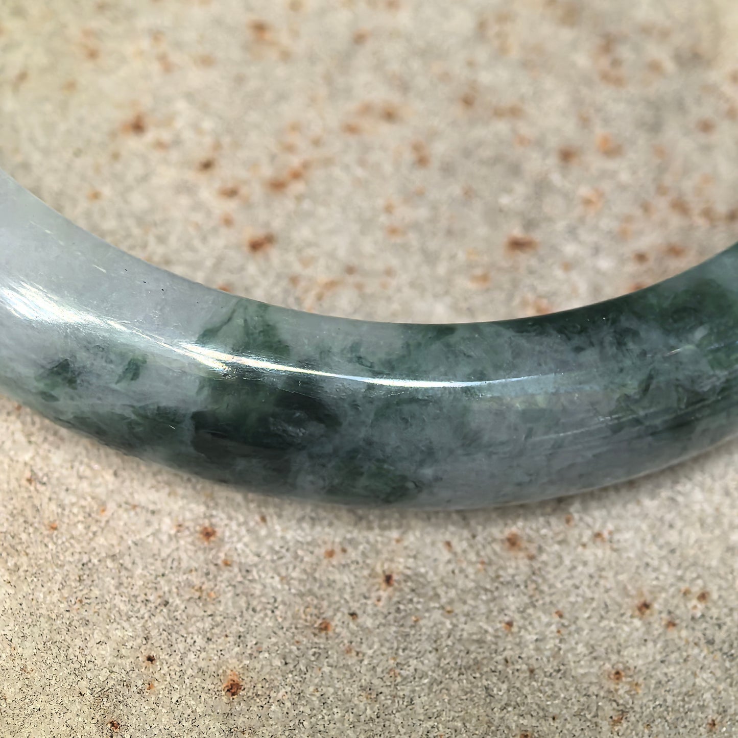 Glutinous Dark Green Floating Flower D-Shape Jadeite Bangle – 59mm