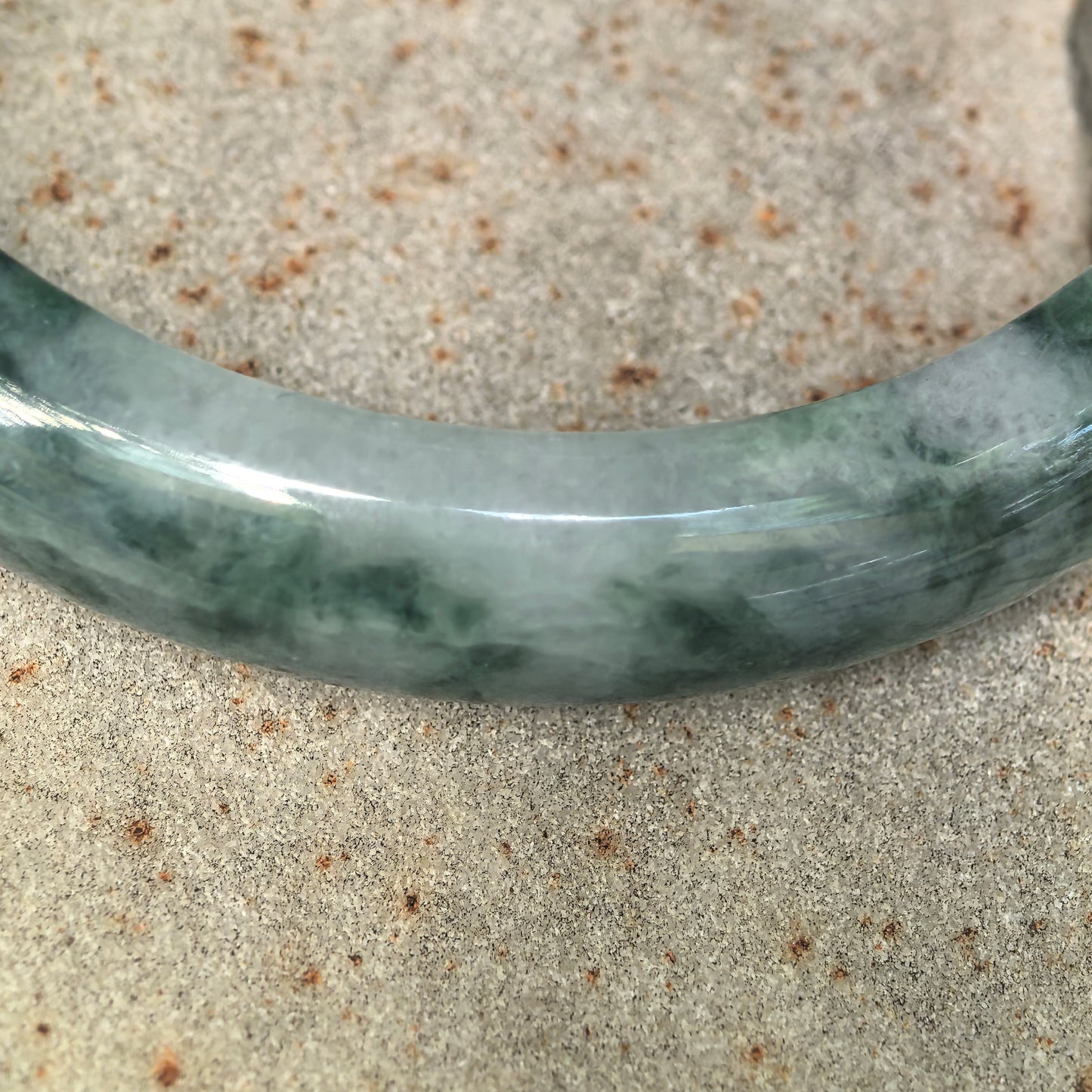 Glutinous Dark Green Floating Flower D-Shape Jadeite Bangle – 59mm