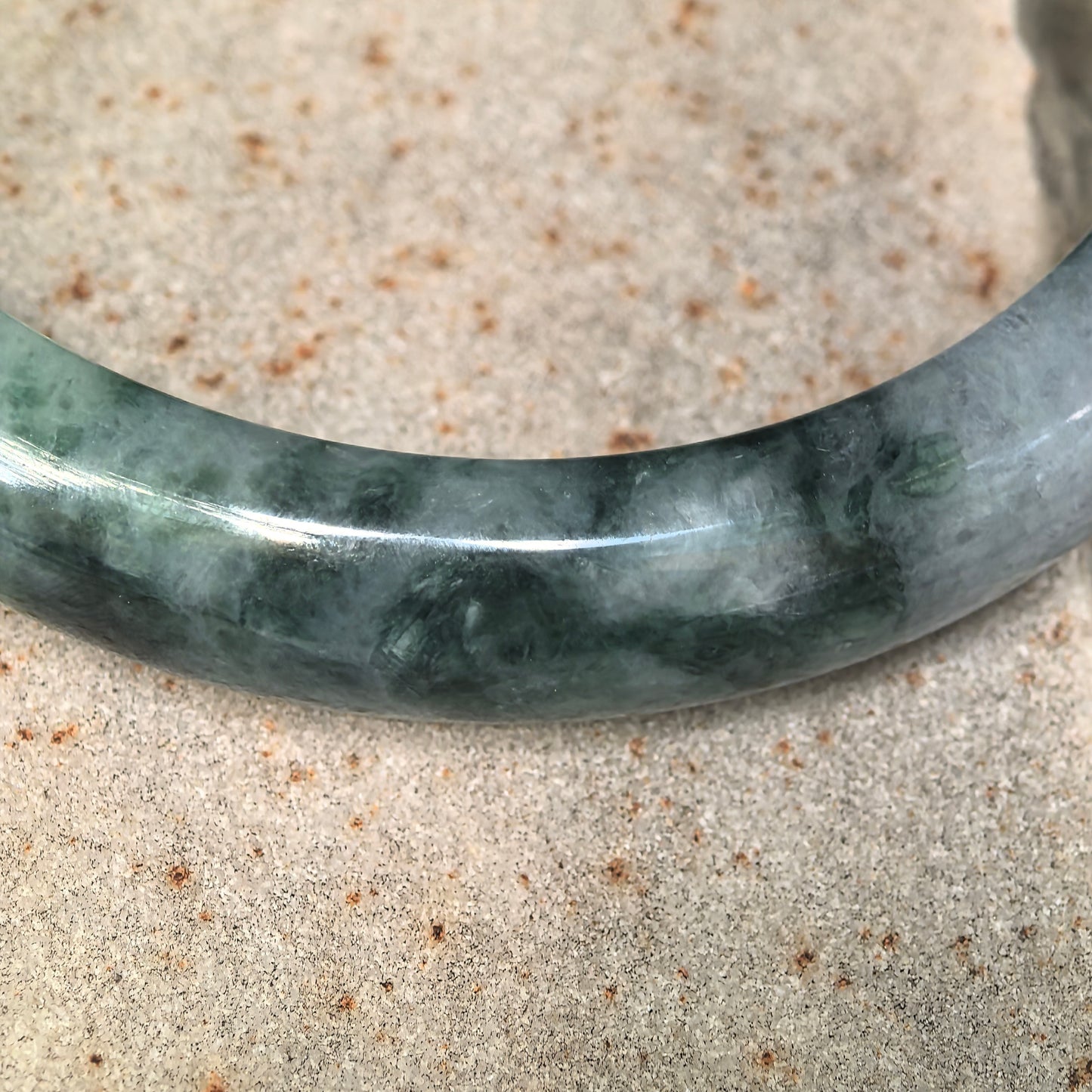 Glutinous Dark Green Floating Flower D-Shape Jadeite Bangle – 59mm