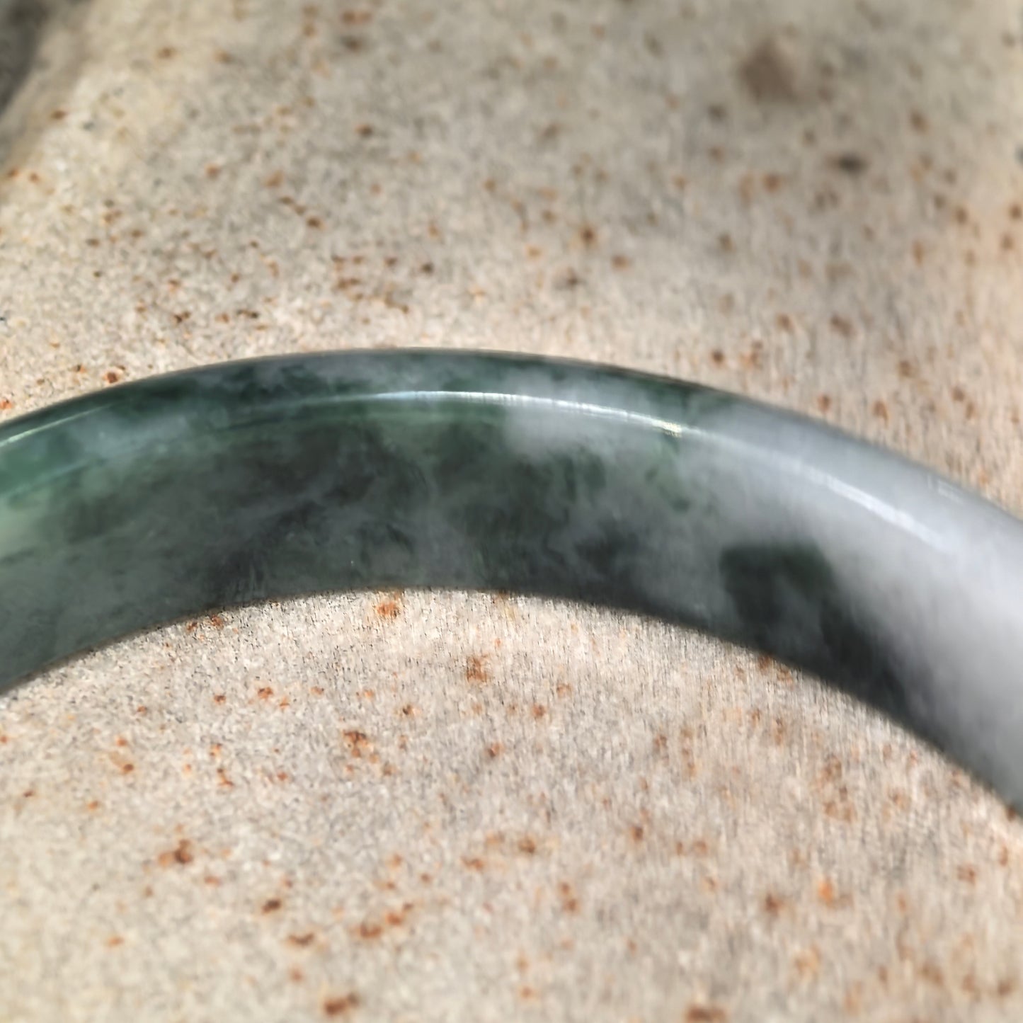 Glutinous Dark Green Floating Flower D-Shape Jadeite Bangle – 59mm