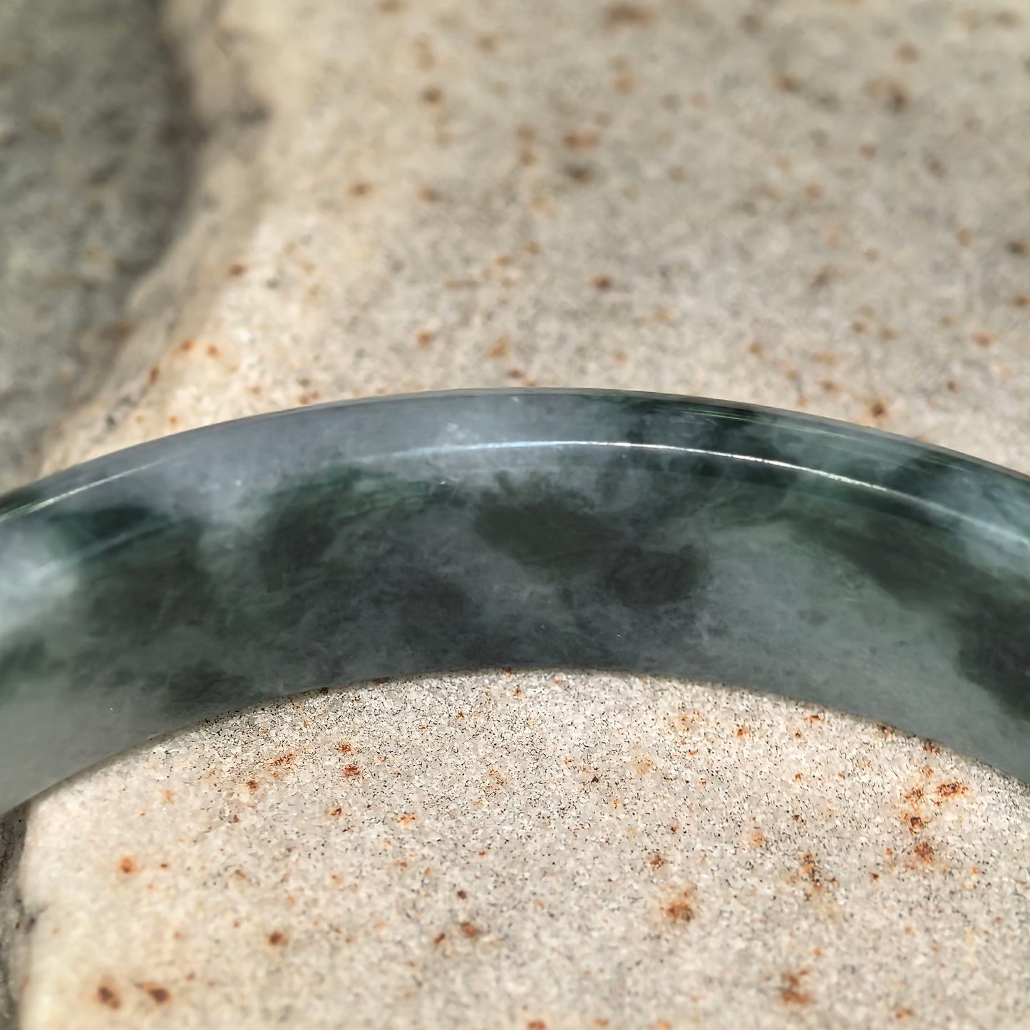 Glutinous Dark Green Floating Flower D-Shape Jadeite Bangle – 59mm