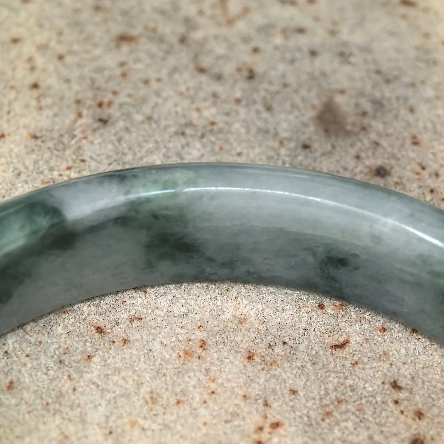 Glutinous Dark Green Floating Flower D-Shape Jadeite Bangle – 59mm