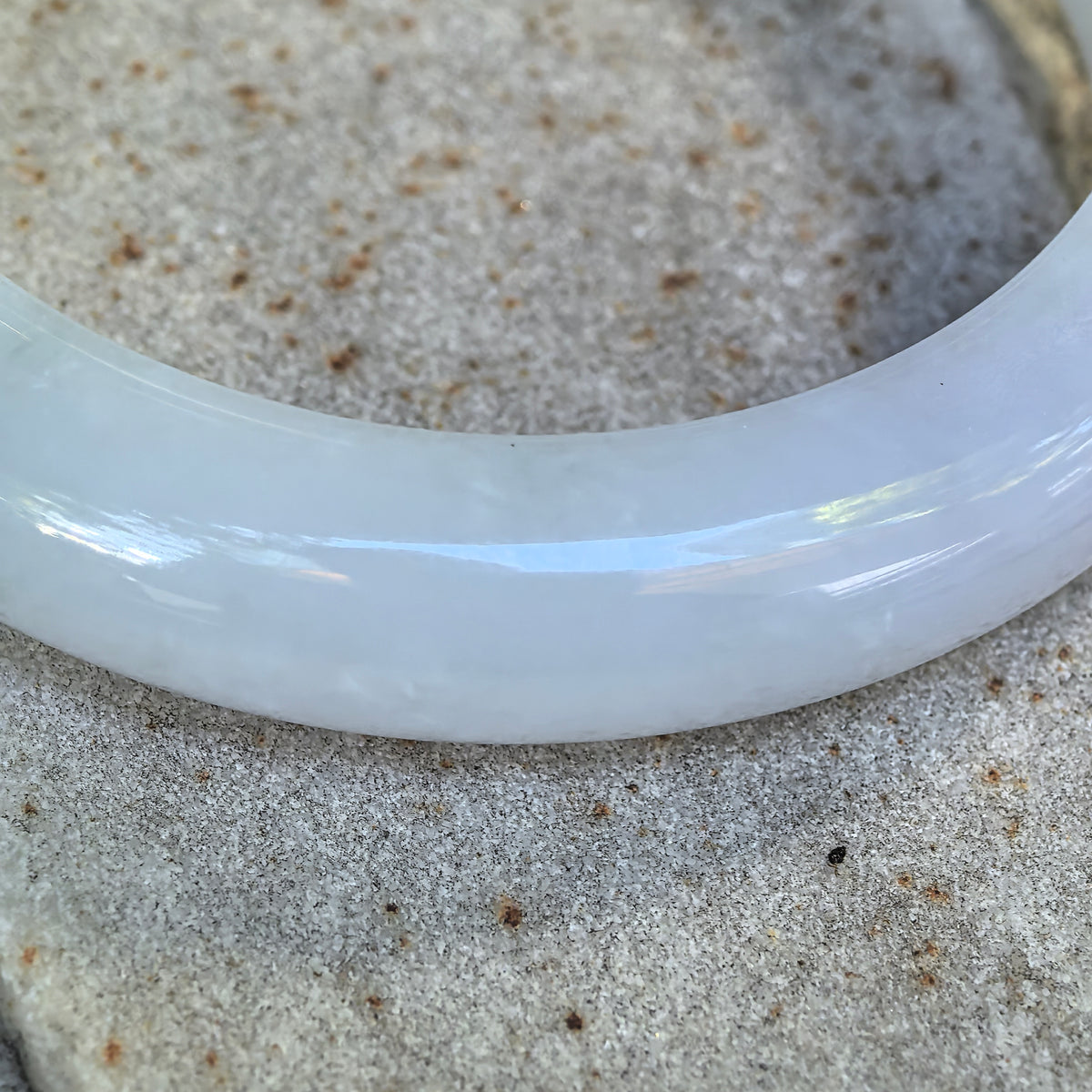 Glutinous White and Light Green D-Shape Jadeite Bangle – 55mm
