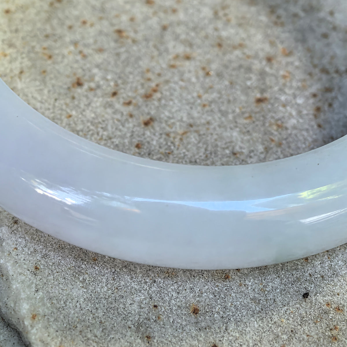 Glutinous White and Light Green D-Shape Jadeite Bangle – 55mm