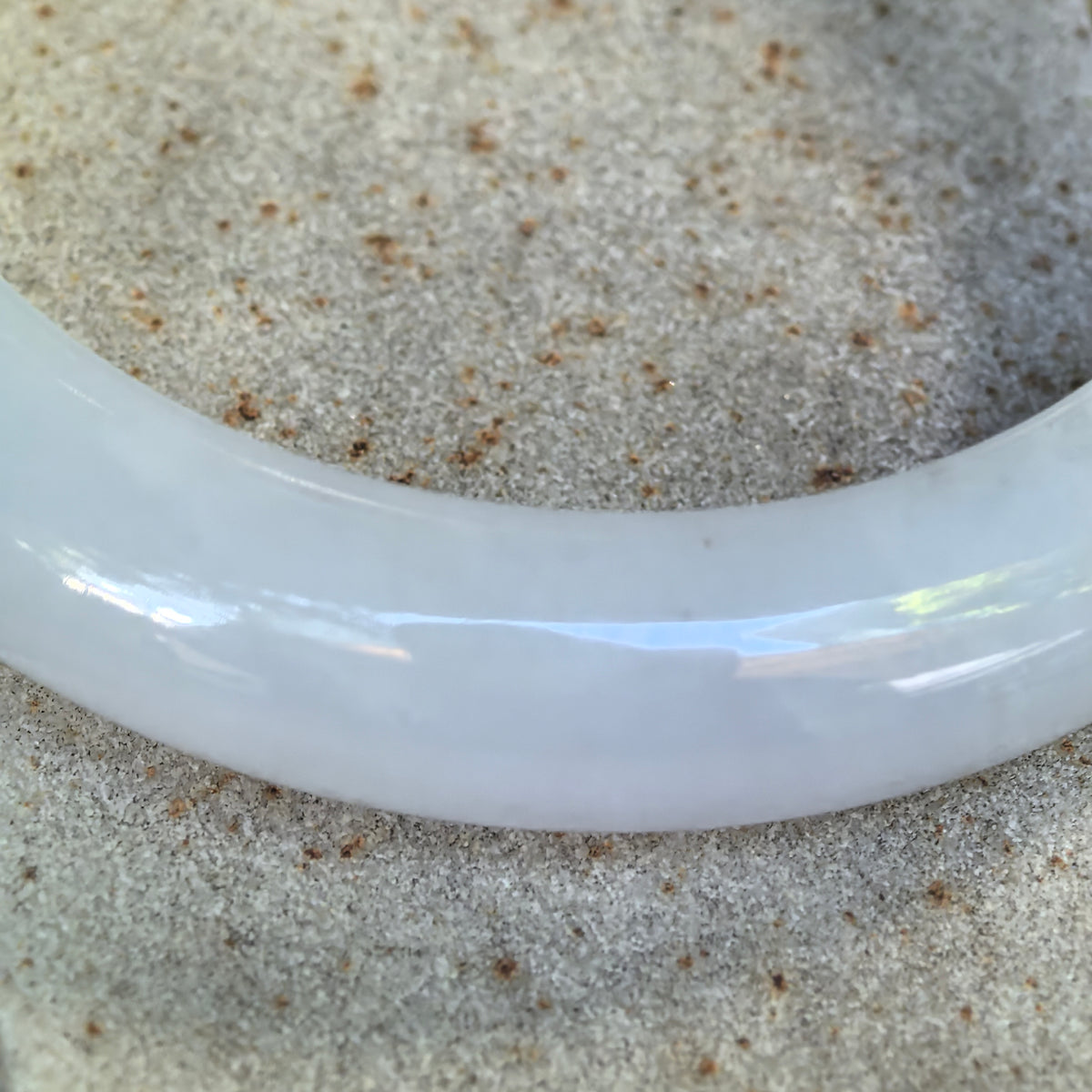 Glutinous White and Light Green D-Shape Jadeite Bangle – 55mm