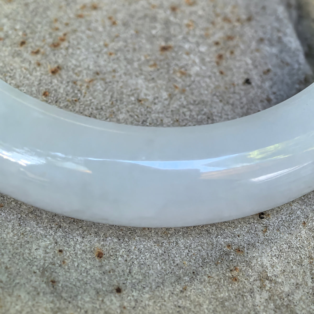 Glutinous White and Light Green D-Shape Jadeite Bangle – 55mm