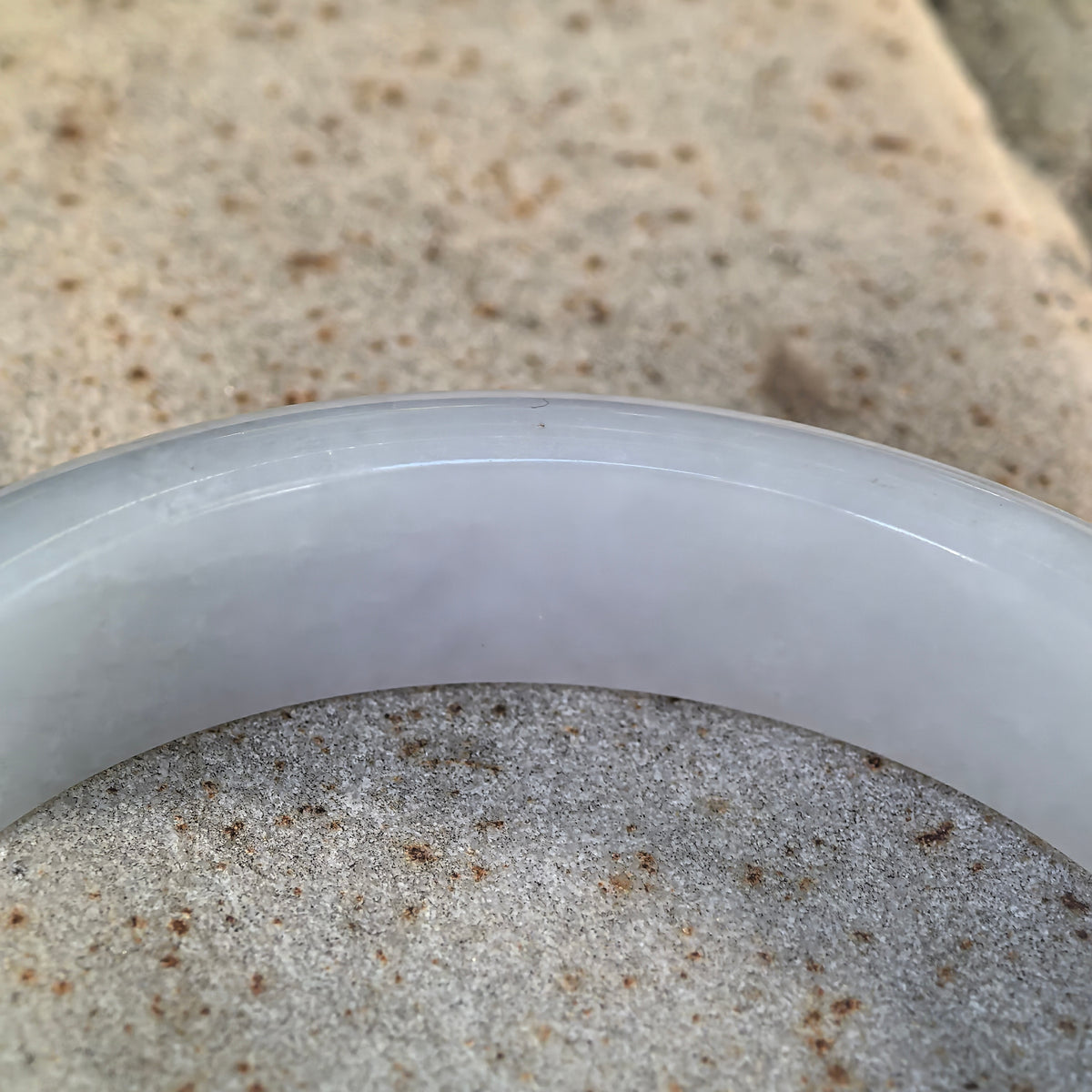Glutinous White and Light Green D-Shape Jadeite Bangle – 55mm